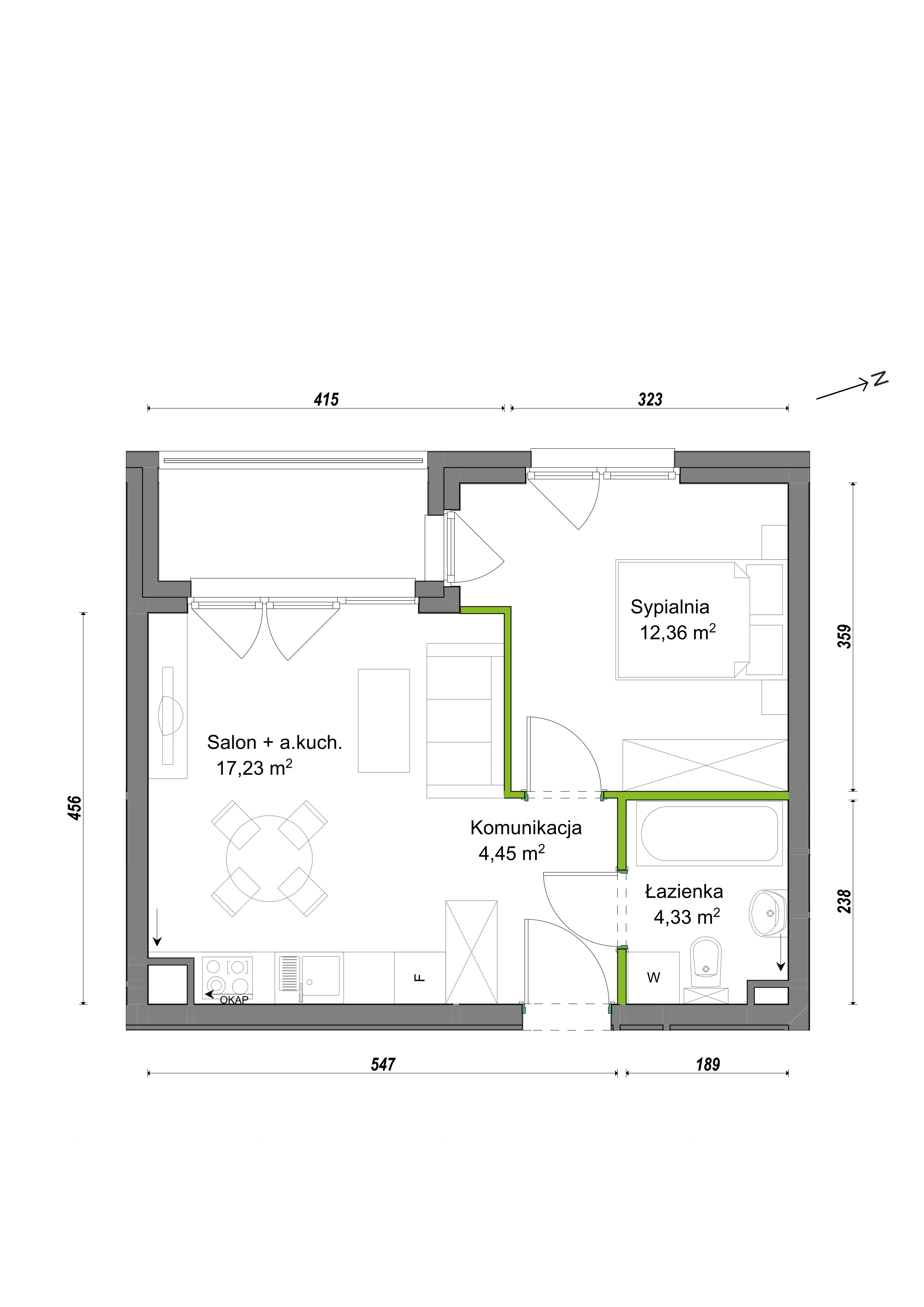 2 pokoje, mieszkanie 38,37 m², piętro 2, oferta nr F1/C/17, Orawska Vita III, Wrocław, Ołtaszyn, Krzyki, ul. Orawska