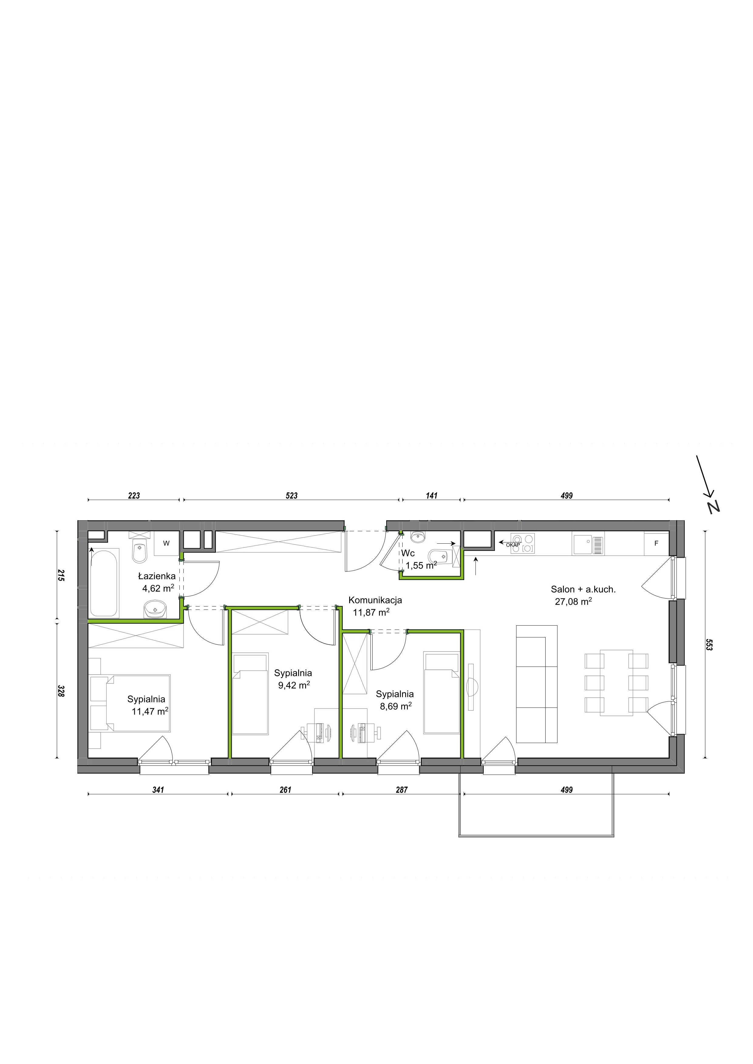 4 pokoje, mieszkanie 74,70 m², piętro 2, oferta nr F1/C/18, Orawska Vita III, Wrocław, Ołtaszyn, Krzyki, ul. Orawska
