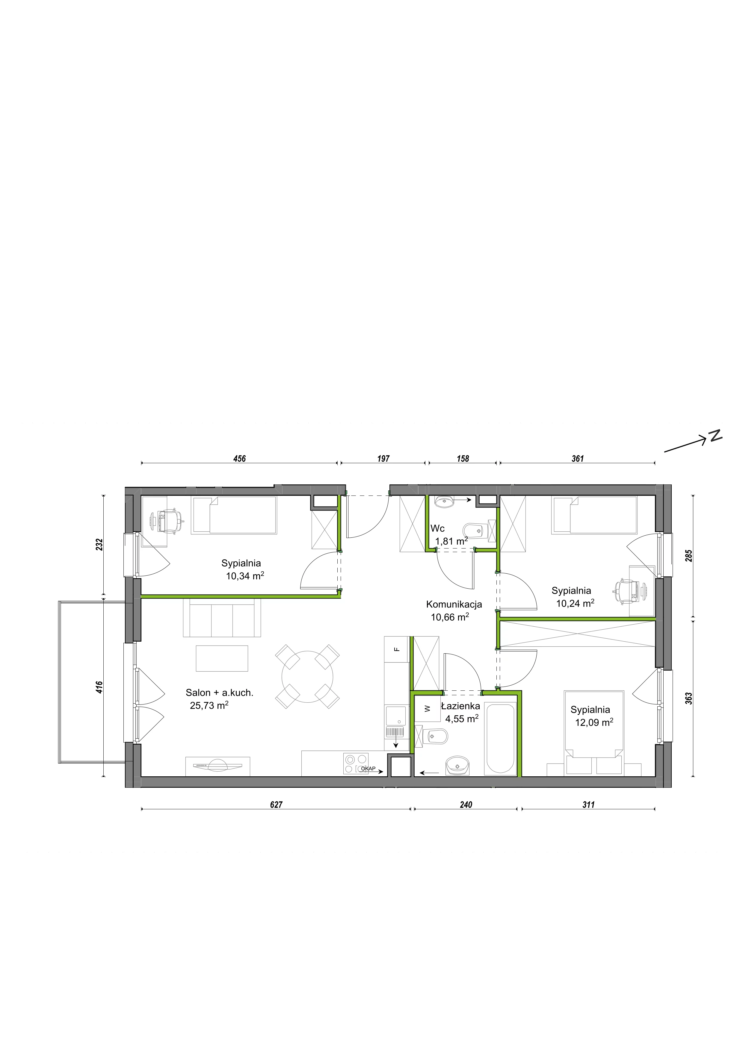 4 pokoje, mieszkanie 75,63 m², piętro 2, oferta nr F1/C/19, Orawska Vita III, Wrocław, Ołtaszyn, Krzyki, ul. Orawska