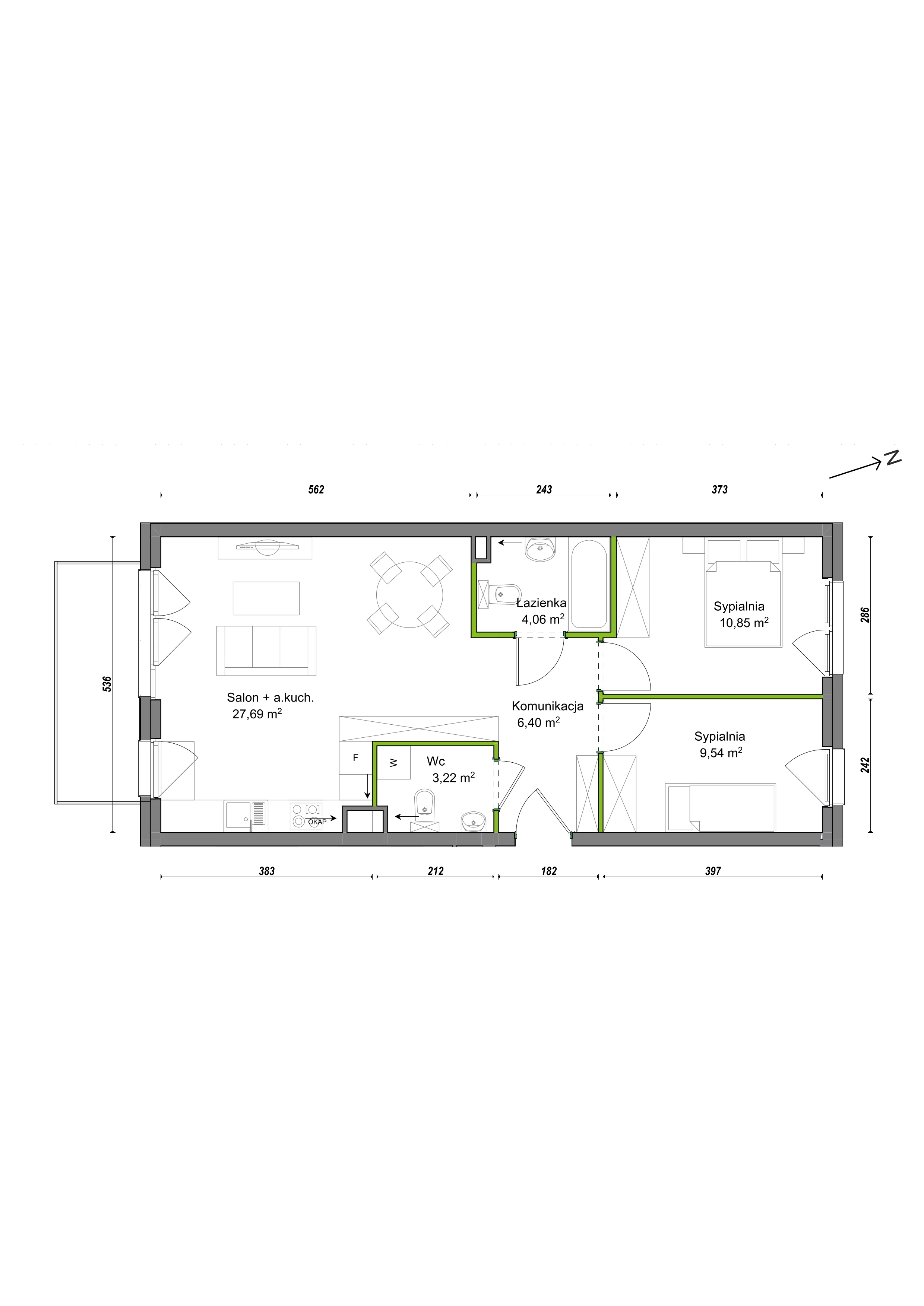 3 pokoje, mieszkanie 61,76 m², piętro 1, oferta nr F1/D/03, Orawska Vita III, Wrocław, Ołtaszyn, Krzyki, ul. Orawska