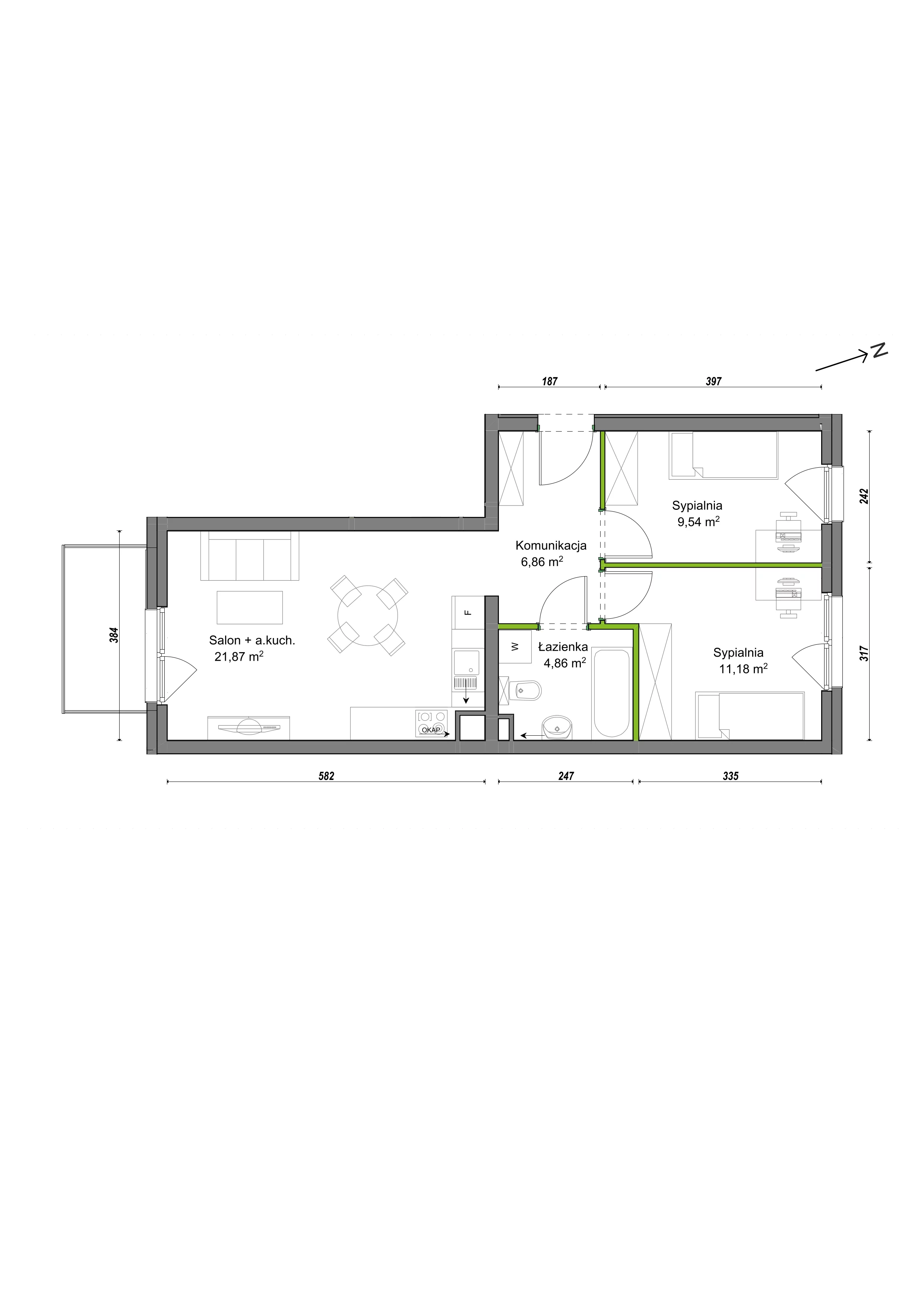 3 pokoje, mieszkanie 54,31 m², piętro 1, oferta nr F1/D/05, Orawska Vita III, Wrocław, Ołtaszyn, Krzyki, ul. Orawska
