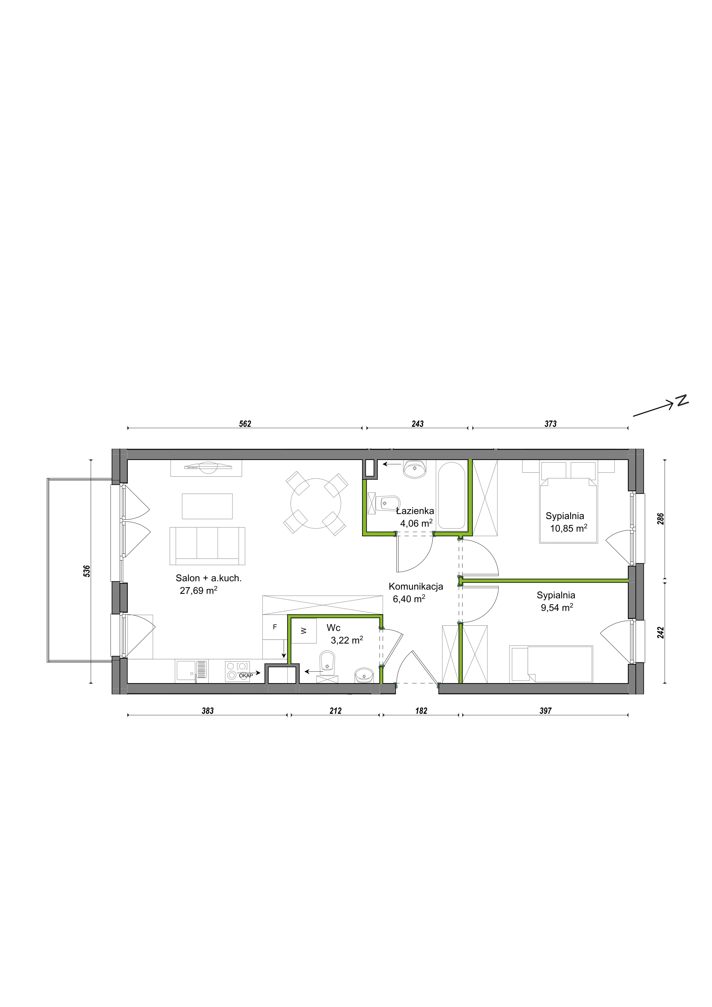 3 pokoje, mieszkanie 61,76 m², piętro 2, oferta nr F1/D/06, Orawska Vita III, Wrocław, Ołtaszyn, Krzyki, ul. Orawska