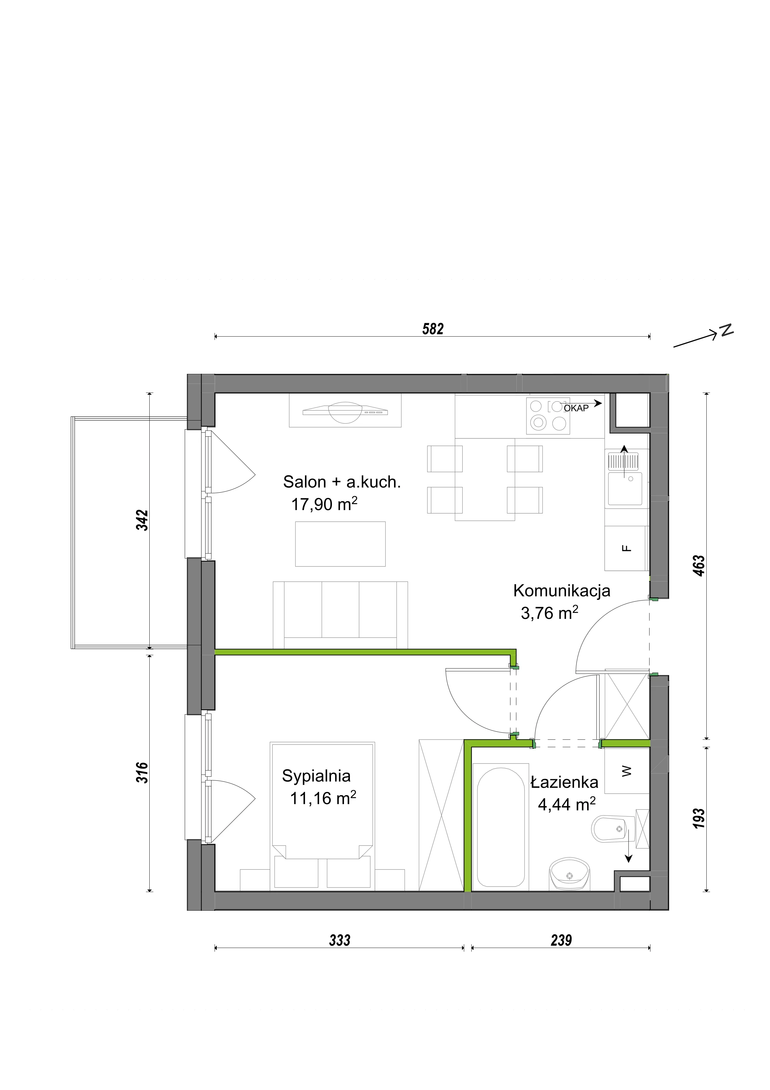 2 pokoje, mieszkanie 37,26 m², piętro 2, oferta nr F1/D/07, Orawska Vita III, Wrocław, Ołtaszyn, Krzyki, ul. Orawska