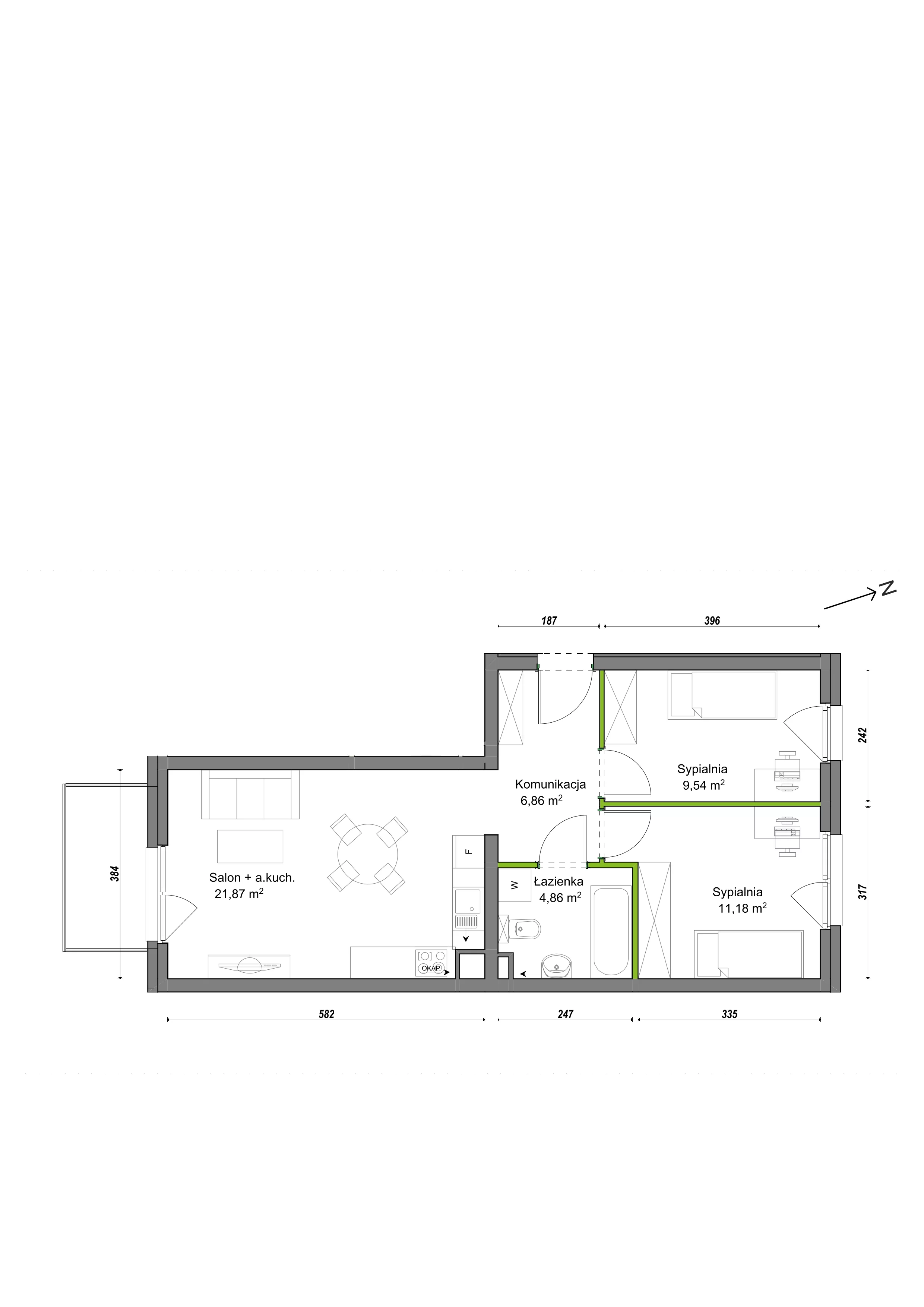 3 pokoje, mieszkanie 54,31 m², piętro 2, oferta nr F1/D/08, Orawska Vita III, Wrocław, Ołtaszyn, Krzyki, ul. Orawska