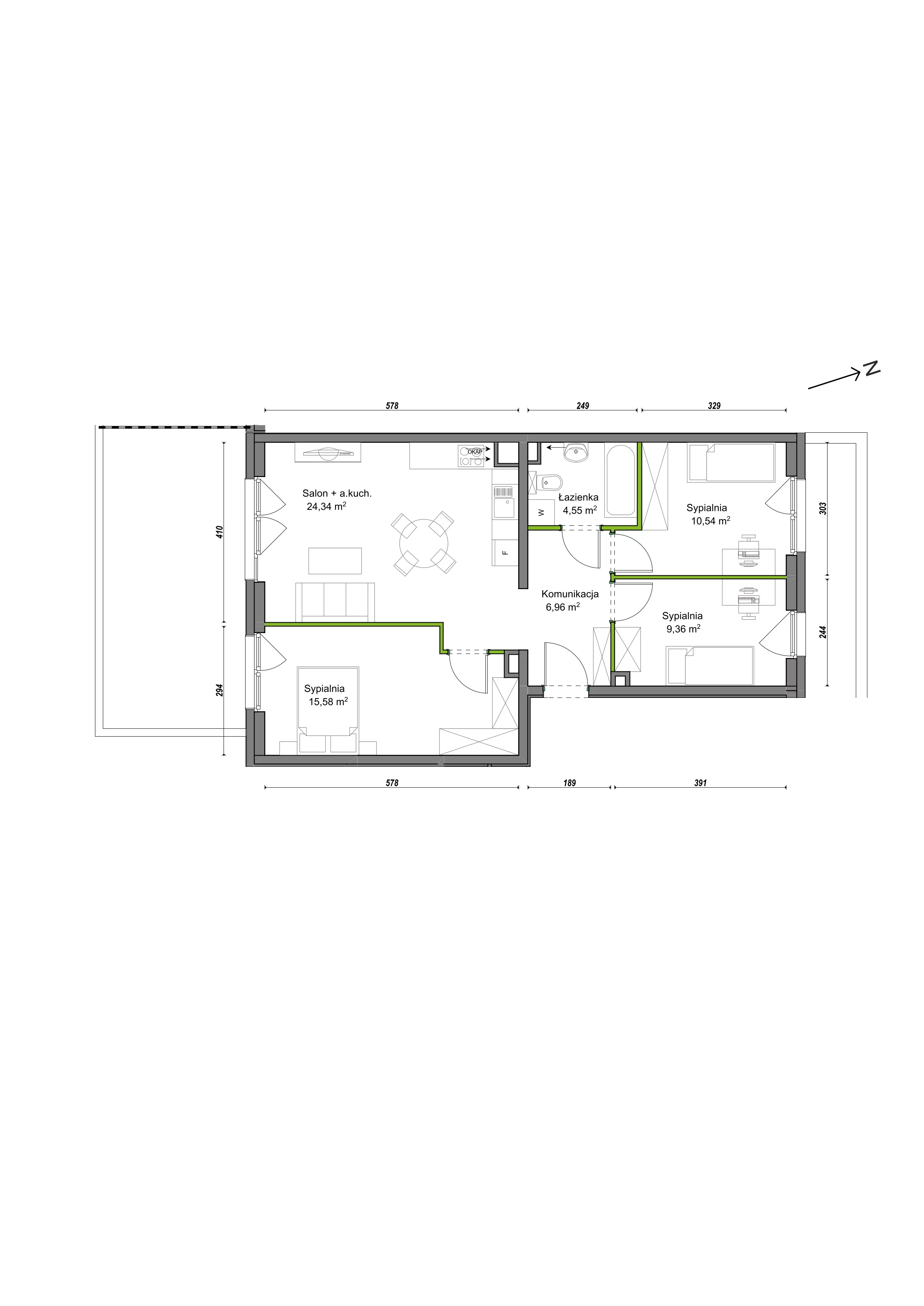 4 pokoje, mieszkanie 71,34 m², parter, oferta nr F2/E/01, Orawska Vita III, Wrocław, Ołtaszyn, Krzyki, ul. Orawska