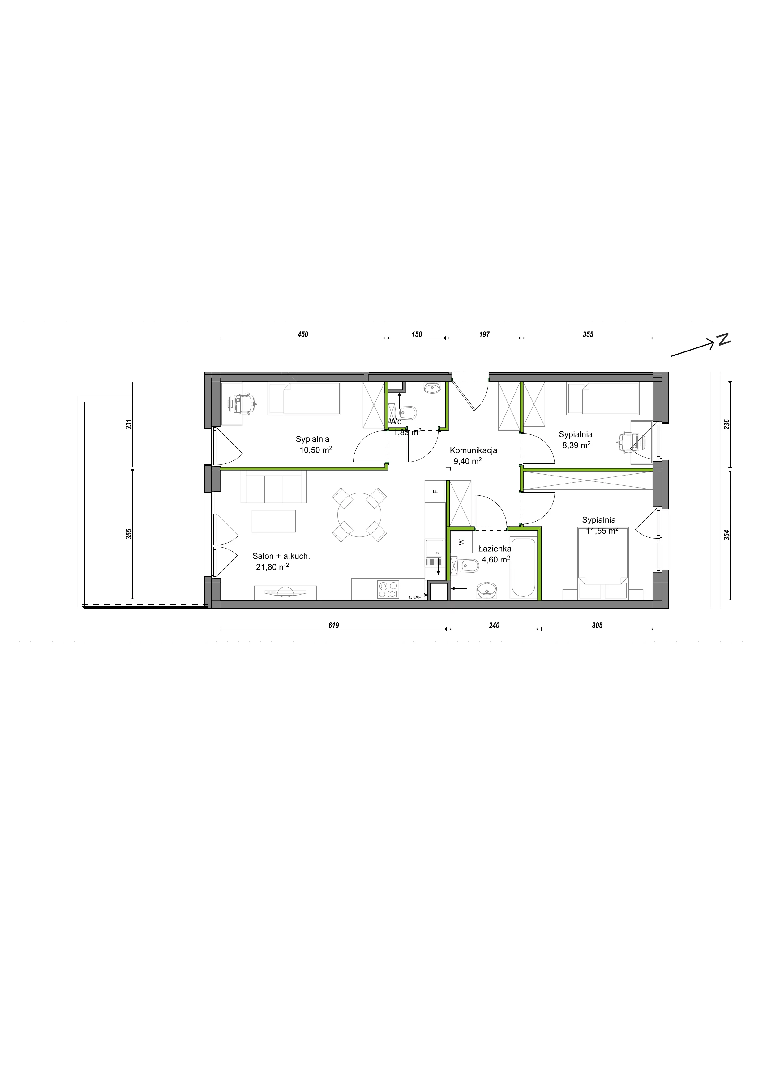 4 pokoje, mieszkanie 68,09 m², parter, oferta nr F2/E/02, Orawska Vita III, Wrocław, Ołtaszyn, Krzyki, ul. Orawska