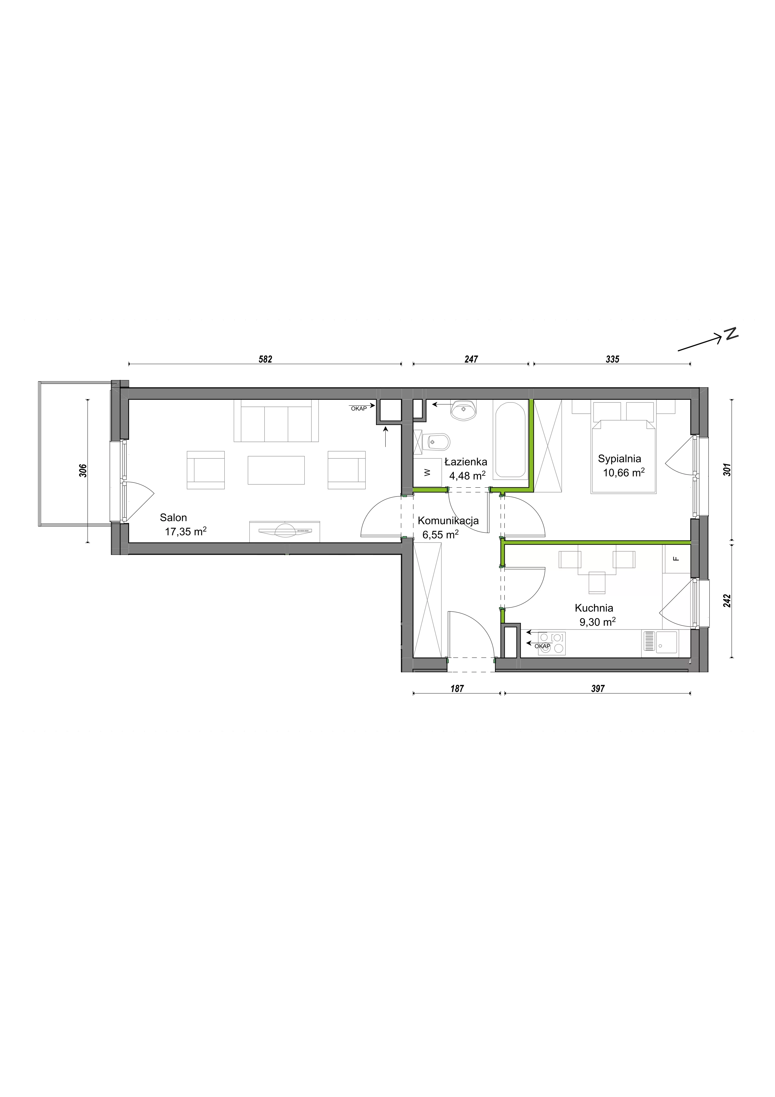 2 pokoje, mieszkanie 48,34 m², piętro 1, oferta nr F2/E/03, Orawska Vita III, Wrocław, Ołtaszyn, Krzyki, ul. Orawska