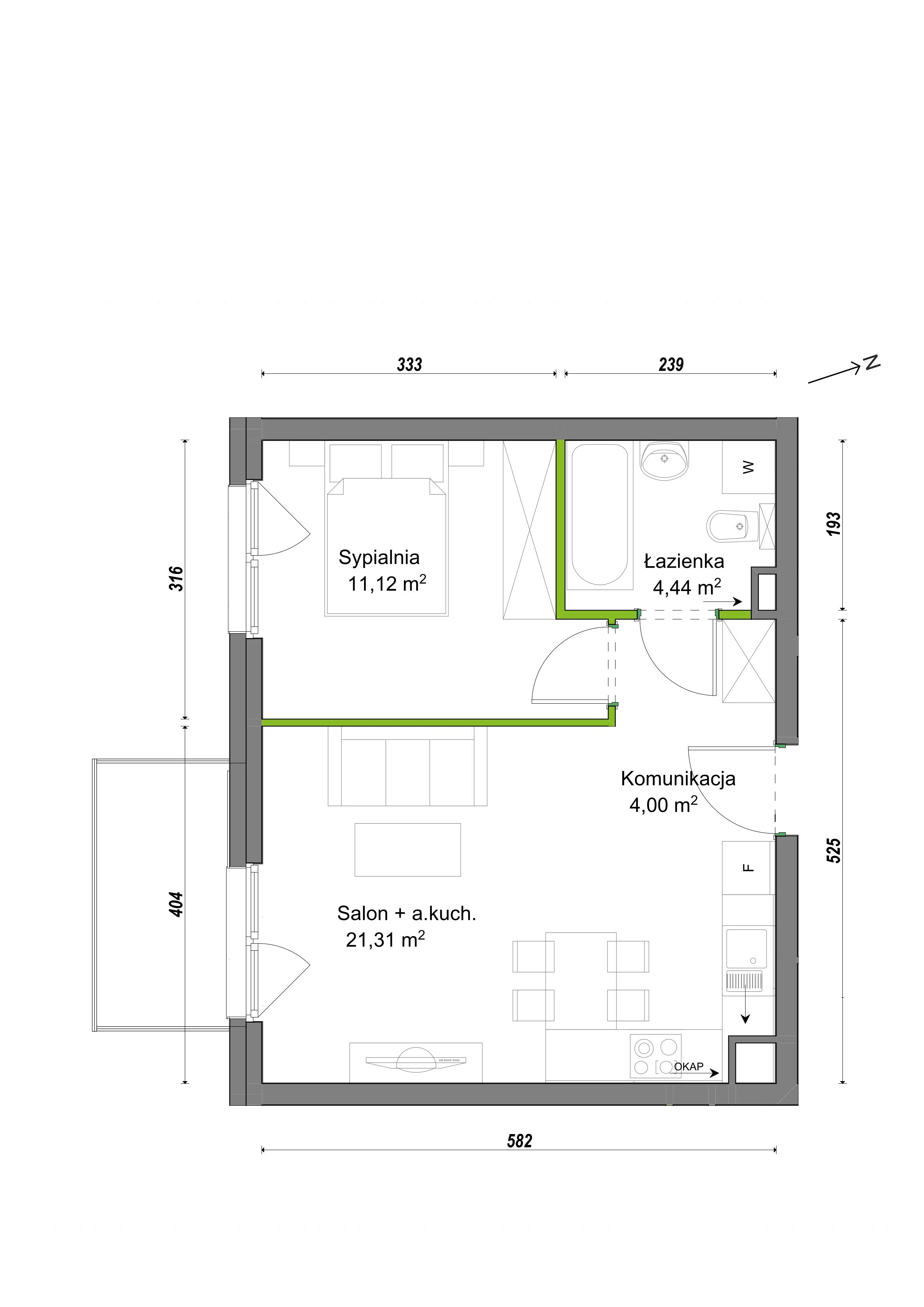 2 pokoje, mieszkanie 40,87 m², piętro 1, oferta nr F2/E/04, Orawska Vita III, Wrocław, Ołtaszyn, Krzyki, ul. Orawska