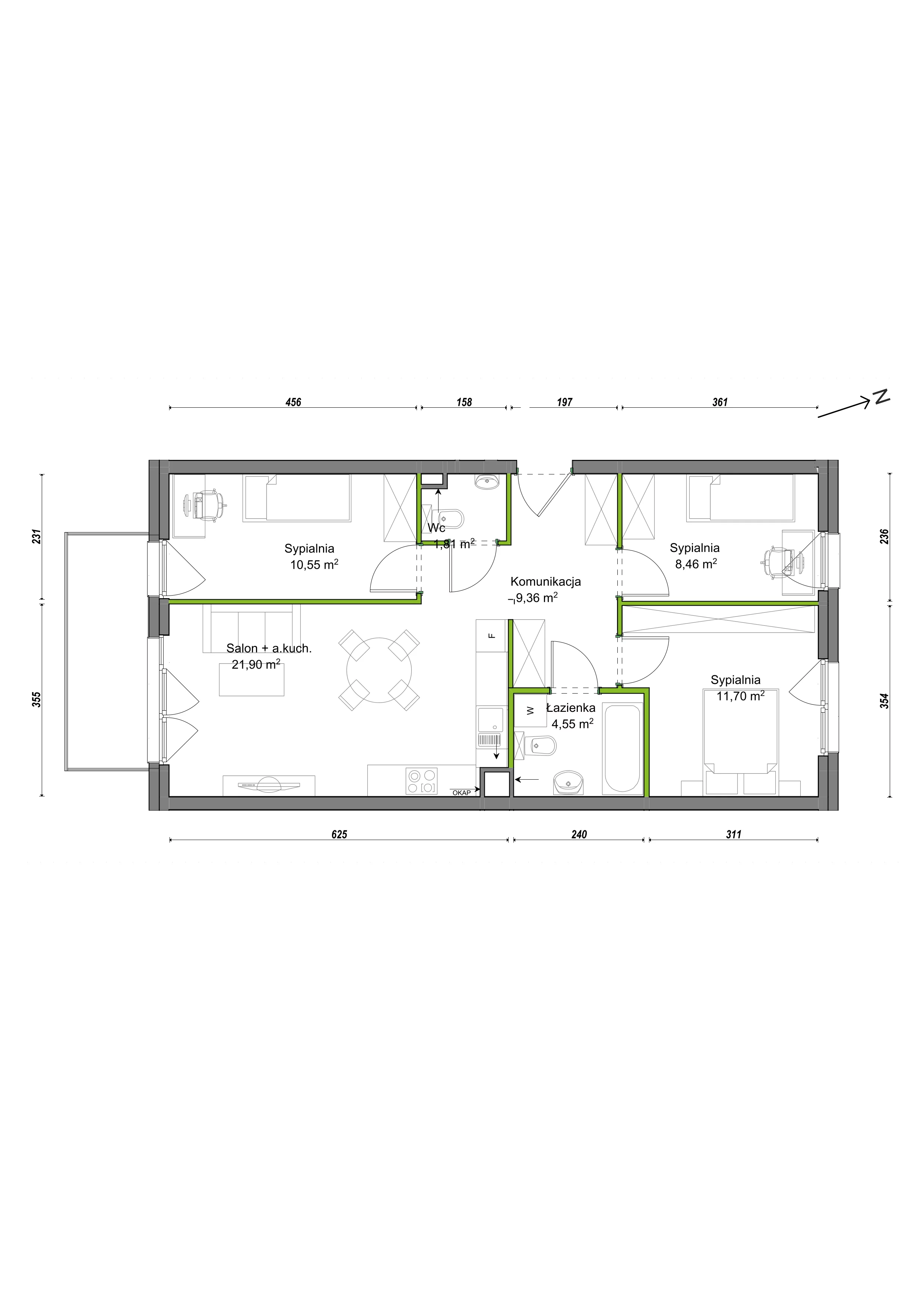 4 pokoje, mieszkanie 68,35 m², piętro 1, oferta nr F2/E/05, Orawska Vita III, Wrocław, Ołtaszyn, Krzyki, ul. Orawska