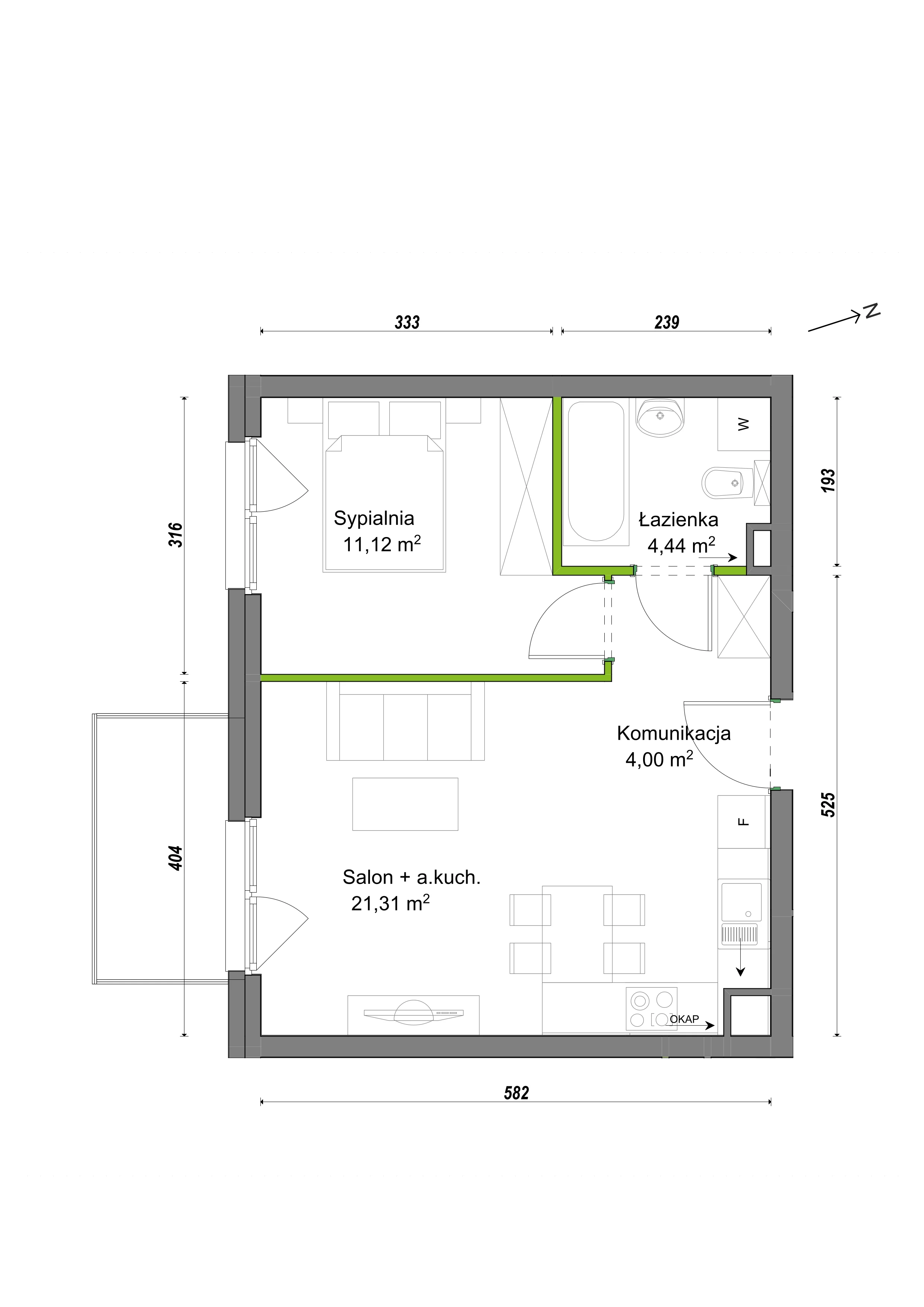 2 pokoje, mieszkanie 40,87 m², piętro 2, oferta nr F2/E/07, Orawska Vita III, Wrocław, Ołtaszyn, Krzyki, ul. Orawska