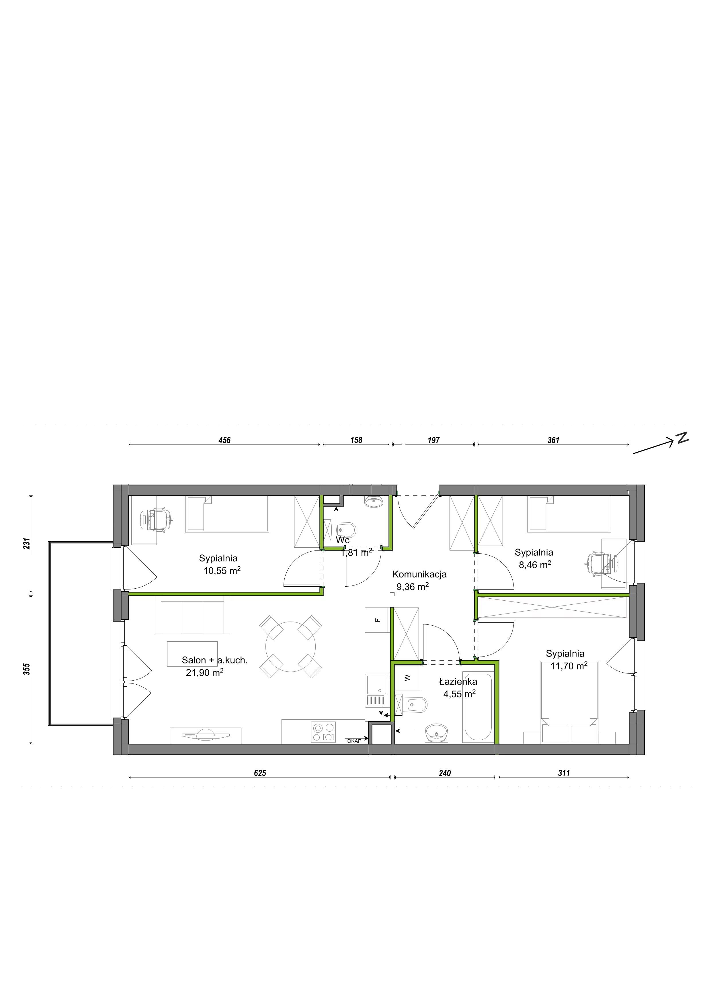 4 pokoje, mieszkanie 68,35 m², piętro 2, oferta nr F2/E/08, Orawska Vita III, Wrocław, Ołtaszyn, Krzyki, ul. Orawska