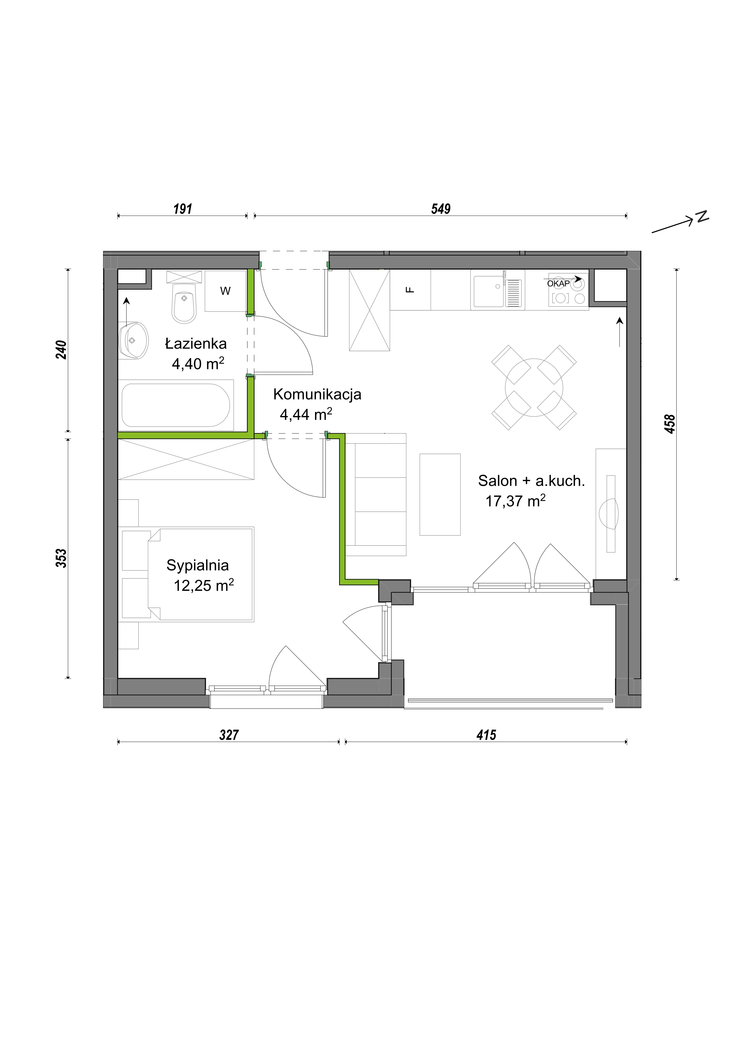 2 pokoje, mieszkanie 38,46 m², parter, oferta nr F2/F/03, Orawska Vita III, Wrocław, Ołtaszyn, Krzyki, ul. Orawska
