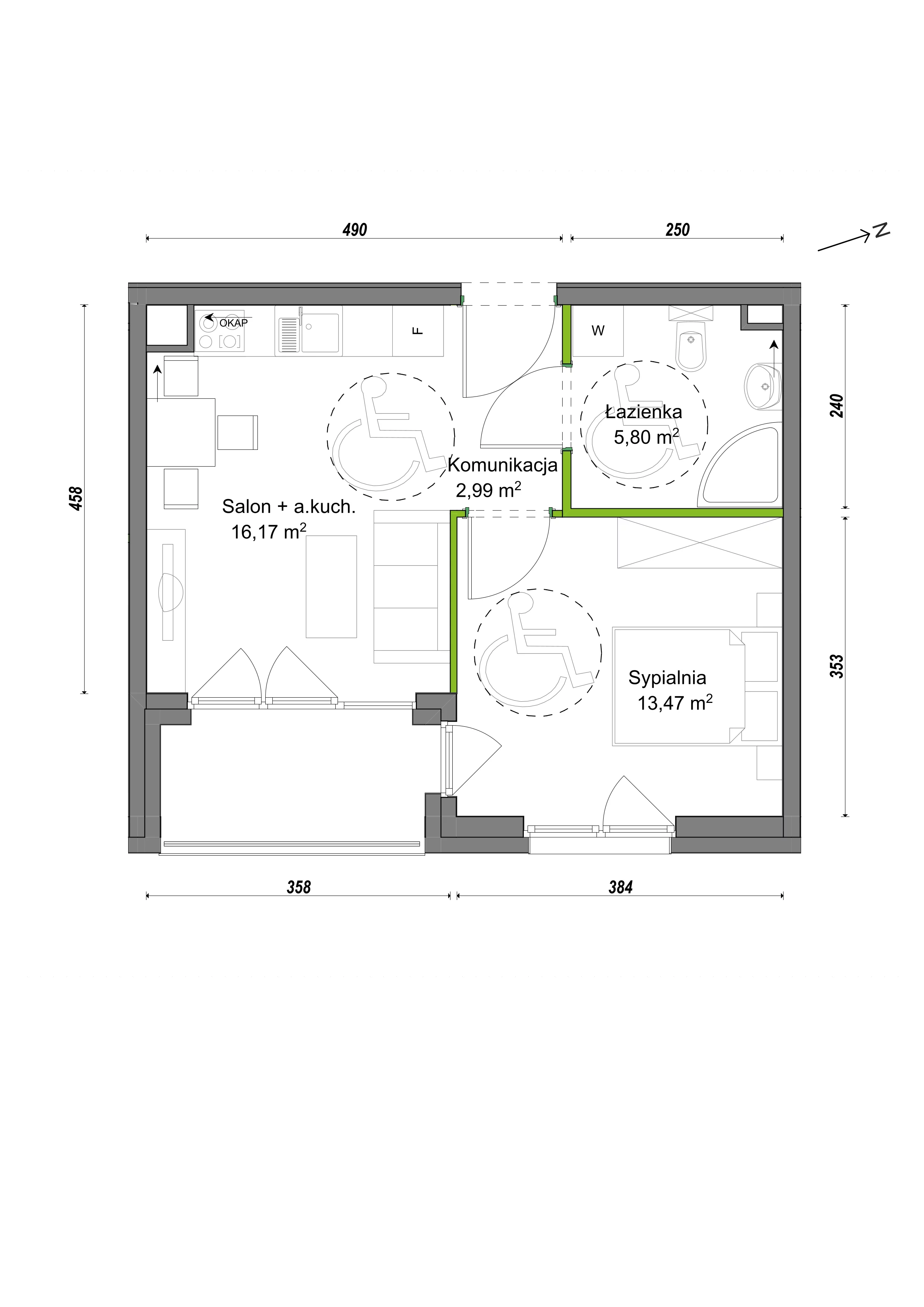 2 pokoje, mieszkanie 38,43 m², parter, oferta nr F2/F/04, Orawska Vita III, Wrocław, Ołtaszyn, Krzyki, ul. Orawska