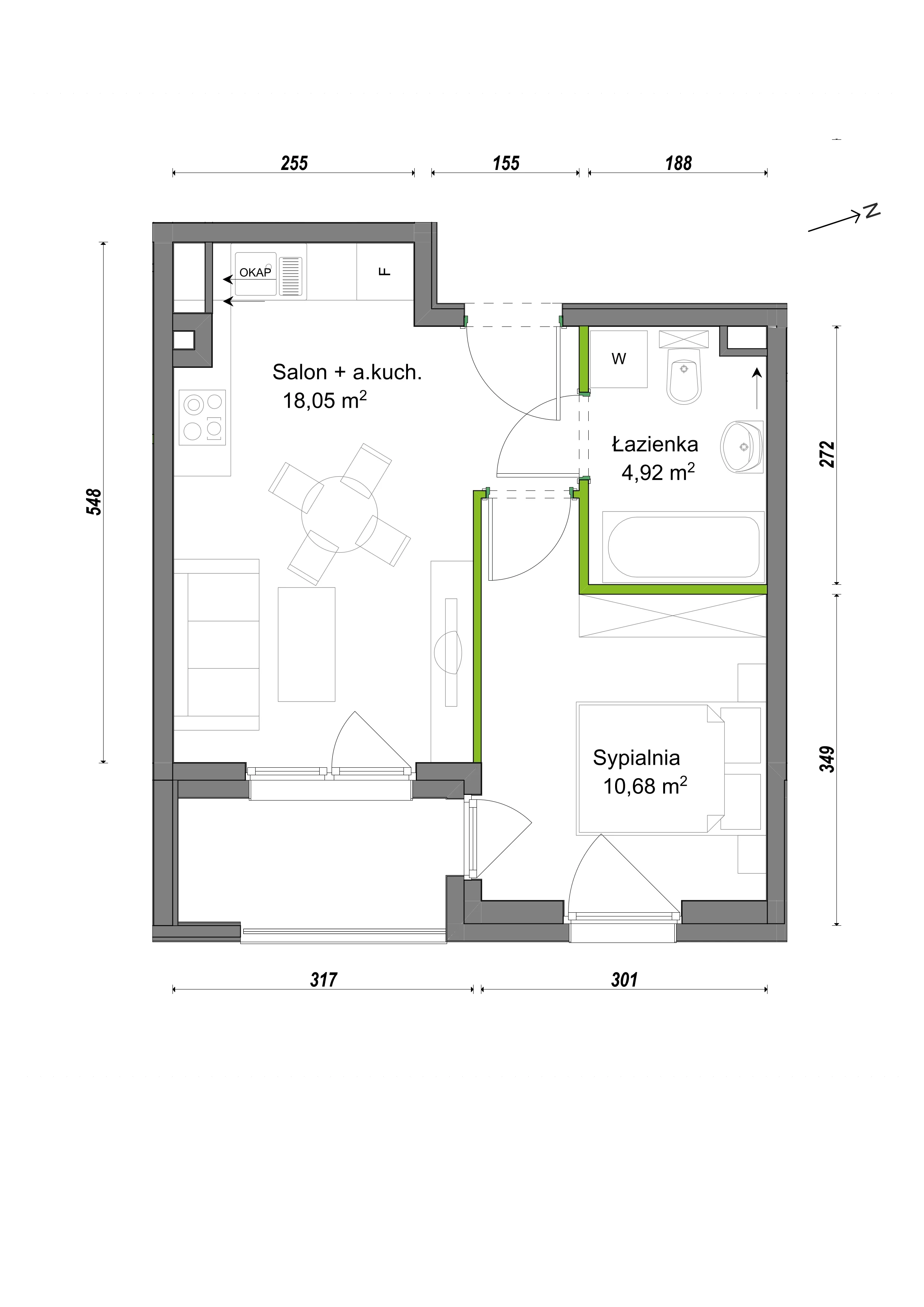 2 pokoje, mieszkanie 33,65 m², parter, oferta nr F2/F/05, Orawska Vita III, Wrocław, Ołtaszyn, Krzyki, ul. Orawska