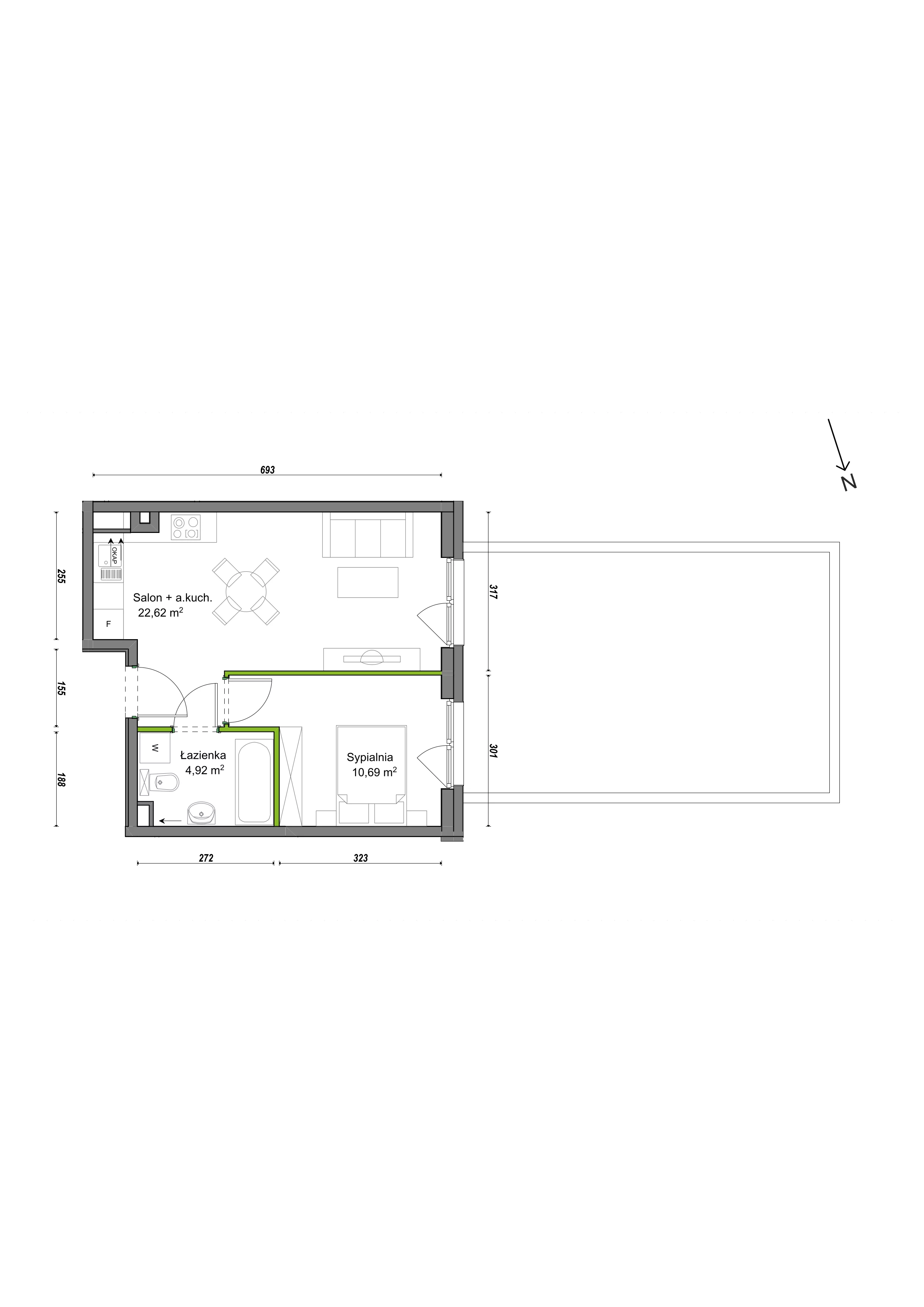 2 pokoje, mieszkanie 38,23 m², parter, oferta nr F2/F/06, Orawska Vita III, Wrocław, Ołtaszyn, Krzyki, ul. Orawska