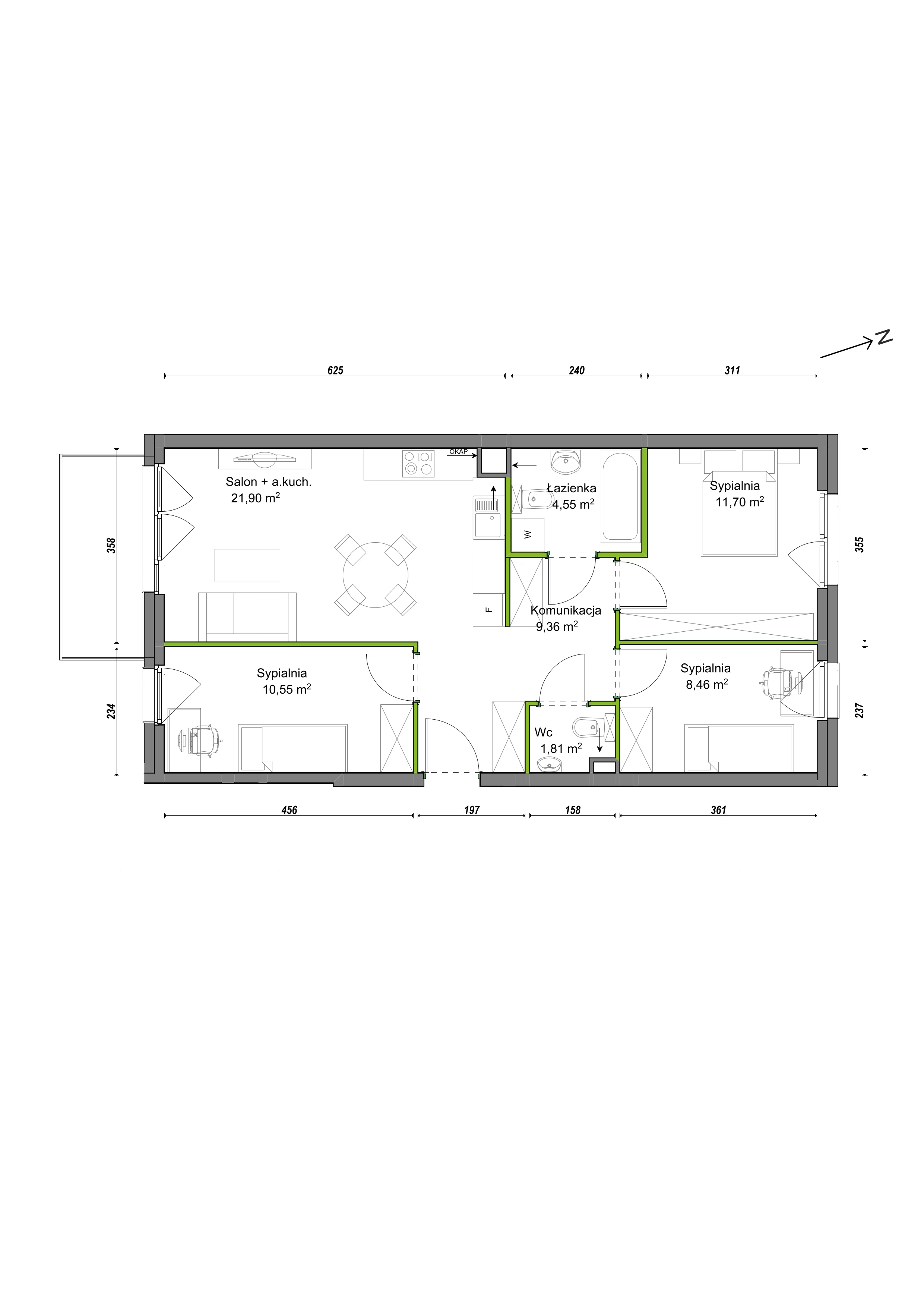 4 pokoje, mieszkanie 68,33 m², piętro 1, oferta nr F2/F/07, Orawska Vita III, Wrocław, Ołtaszyn, Krzyki, ul. Orawska