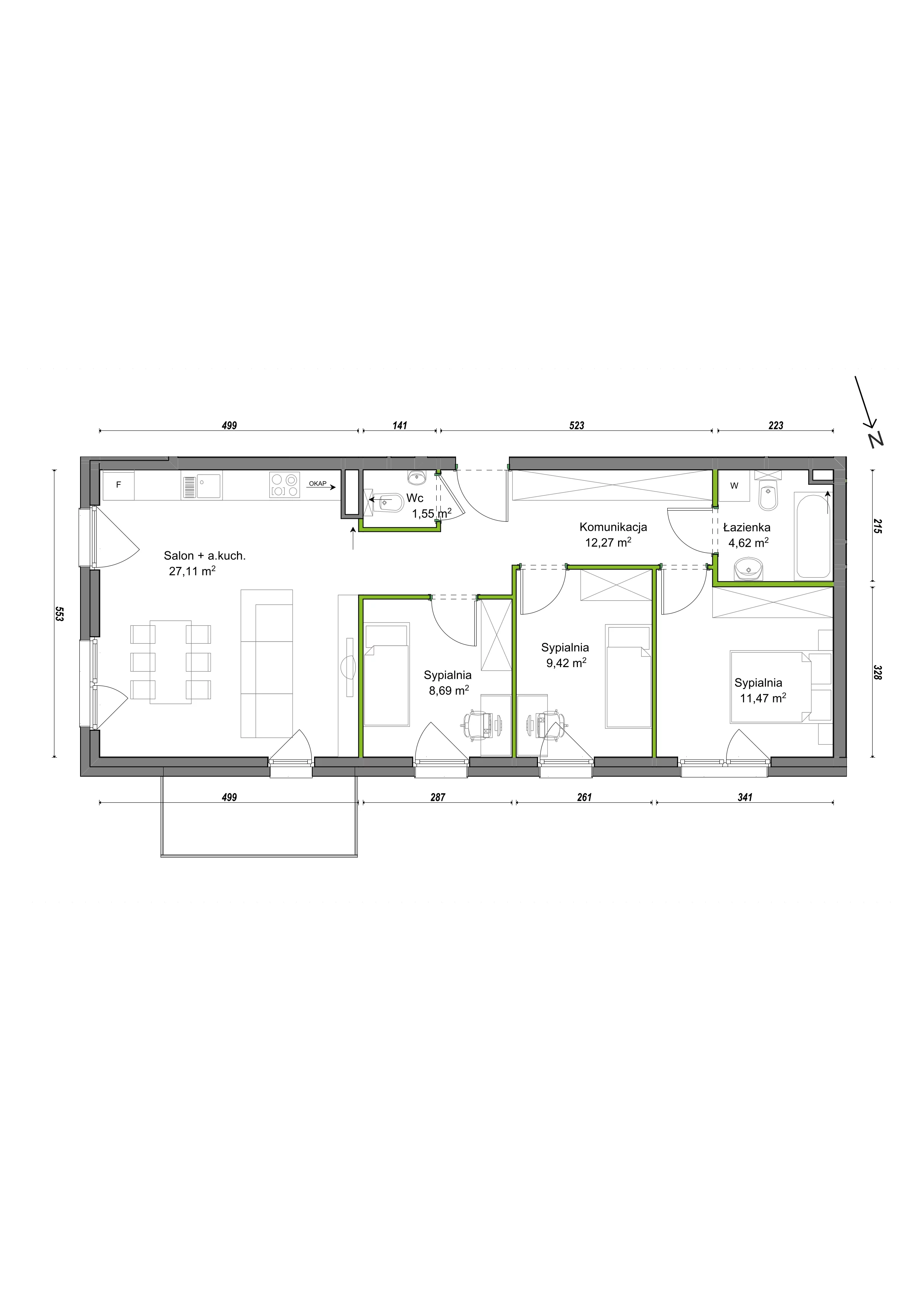4 pokoje, mieszkanie 75,13 m², piętro 1, oferta nr F2/F/08, Orawska Vita III, Wrocław, Ołtaszyn, Krzyki, ul. Orawska