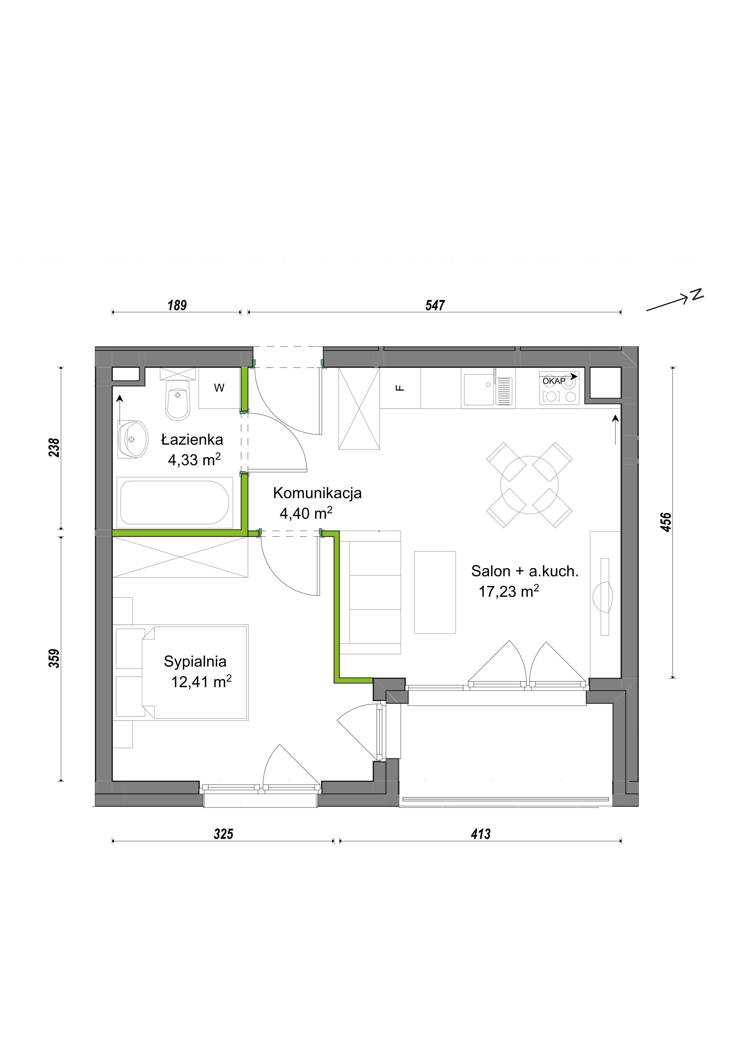2 pokoje, mieszkanie 38,37 m², piętro 1, oferta nr F2/F/09, Orawska Vita III, Wrocław, Ołtaszyn, Krzyki, ul. Orawska