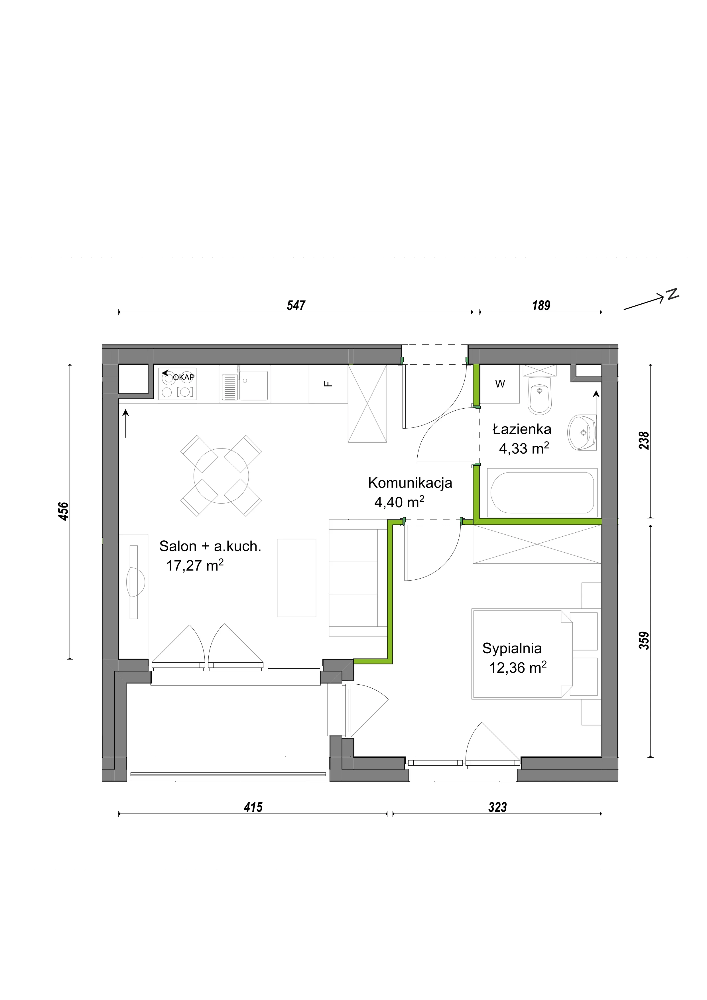 2 pokoje, mieszkanie 38,36 m², piętro 1, oferta nr F2/F/10, Orawska Vita III, Wrocław, Ołtaszyn, Krzyki, ul. Orawska