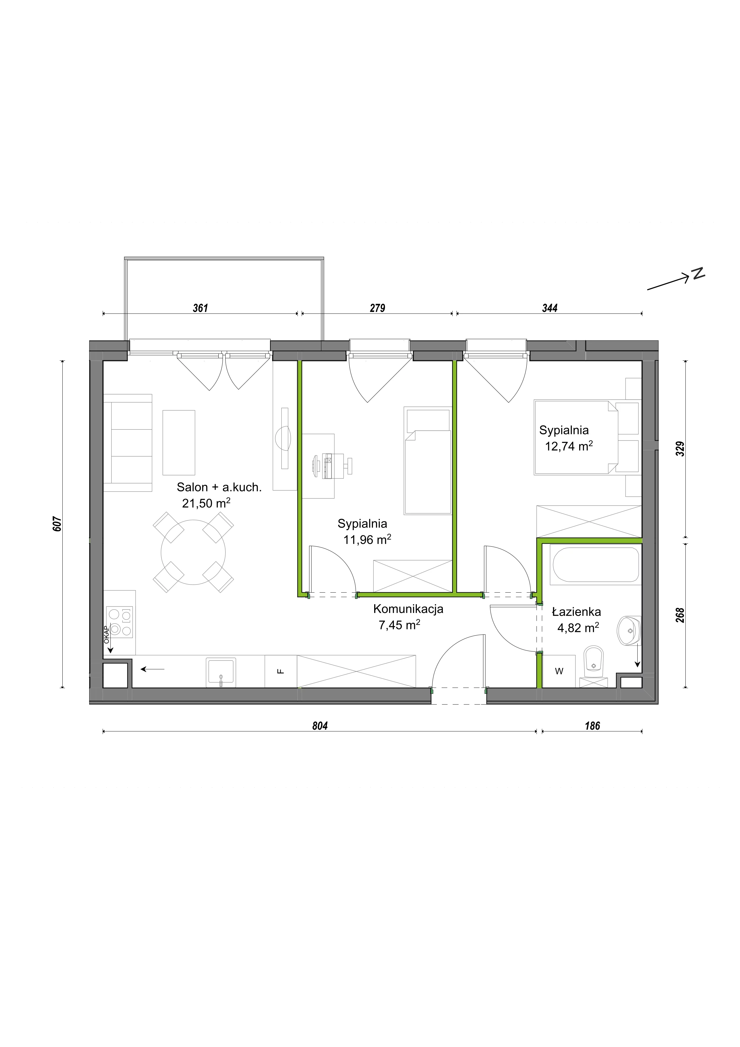 3 pokoje, mieszkanie 58,47 m², piętro 1, oferta nr F2/F/13, Orawska Vita III, Wrocław, Ołtaszyn, Krzyki, ul. Orawska