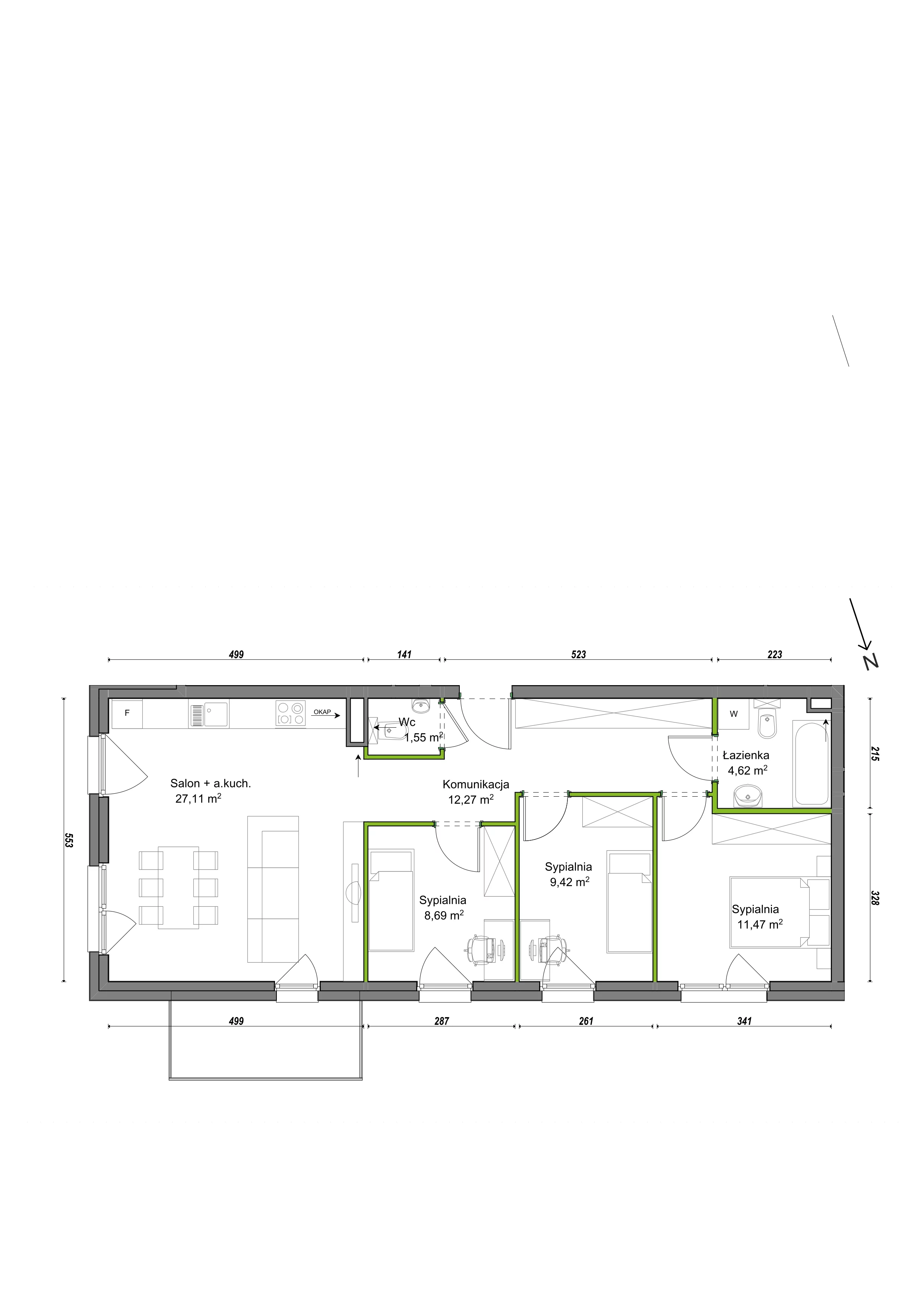 4 pokoje, mieszkanie 75,13 m², piętro 2, oferta nr F2/F/15, Orawska Vita III, Wrocław, Ołtaszyn, Krzyki, ul. Orawska