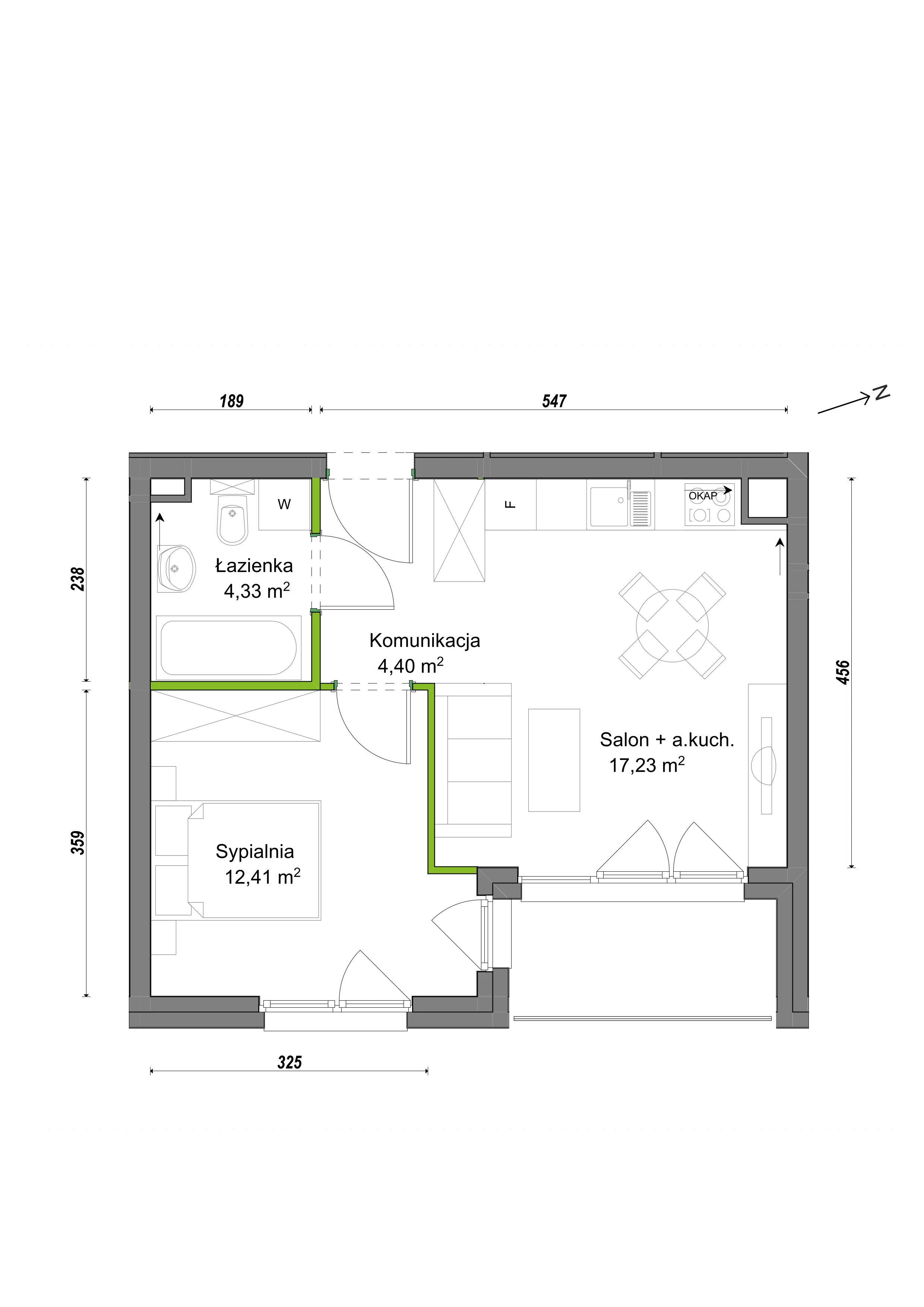 2 pokoje, mieszkanie 38,37 m², piętro 2, oferta nr F2/F/16, Orawska Vita III, Wrocław, Ołtaszyn, Krzyki, ul. Orawska