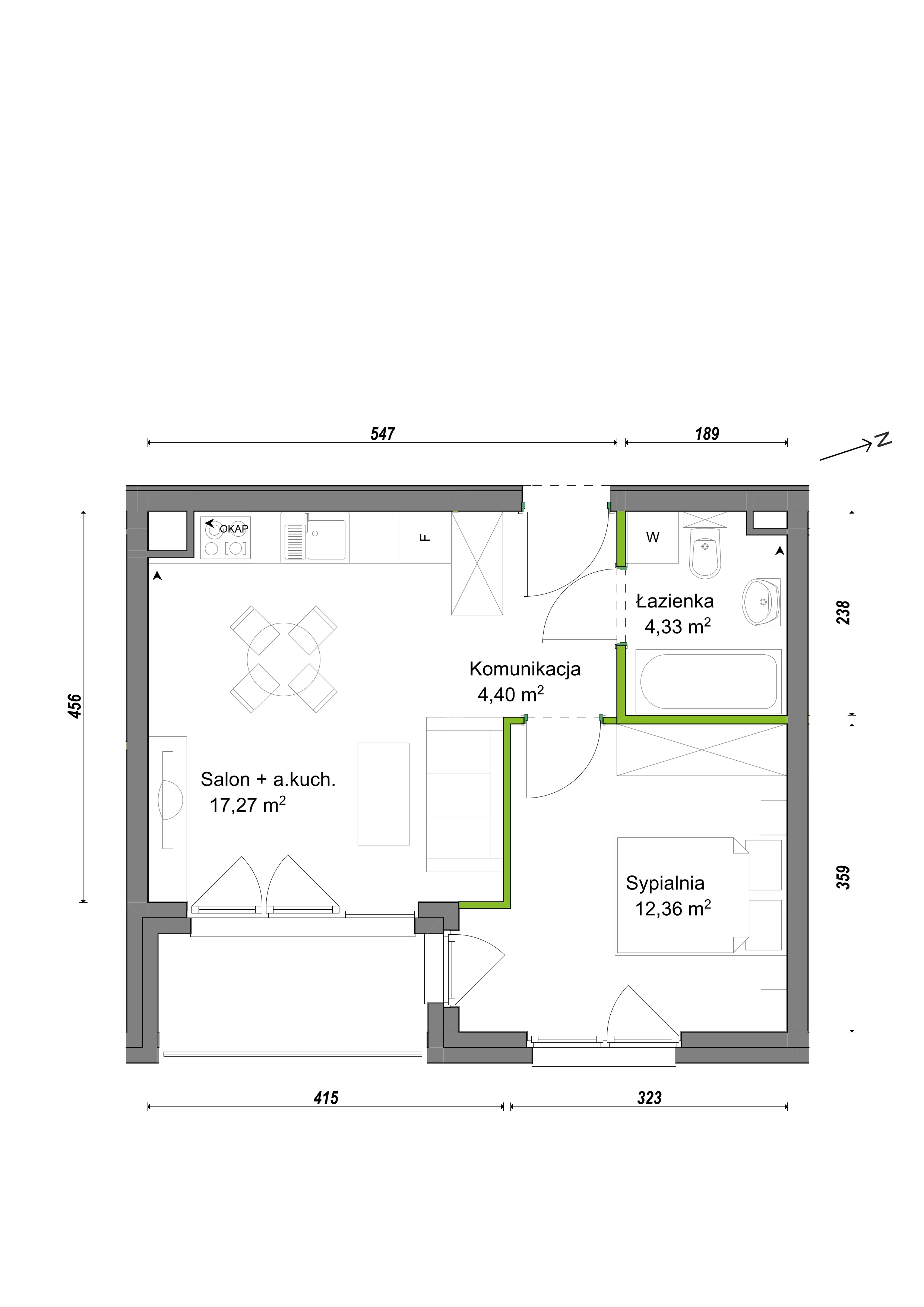 2 pokoje, mieszkanie 38,36 m², piętro 2, oferta nr F2/F/17, Orawska Vita III, Wrocław, Ołtaszyn, Krzyki, ul. Orawska
