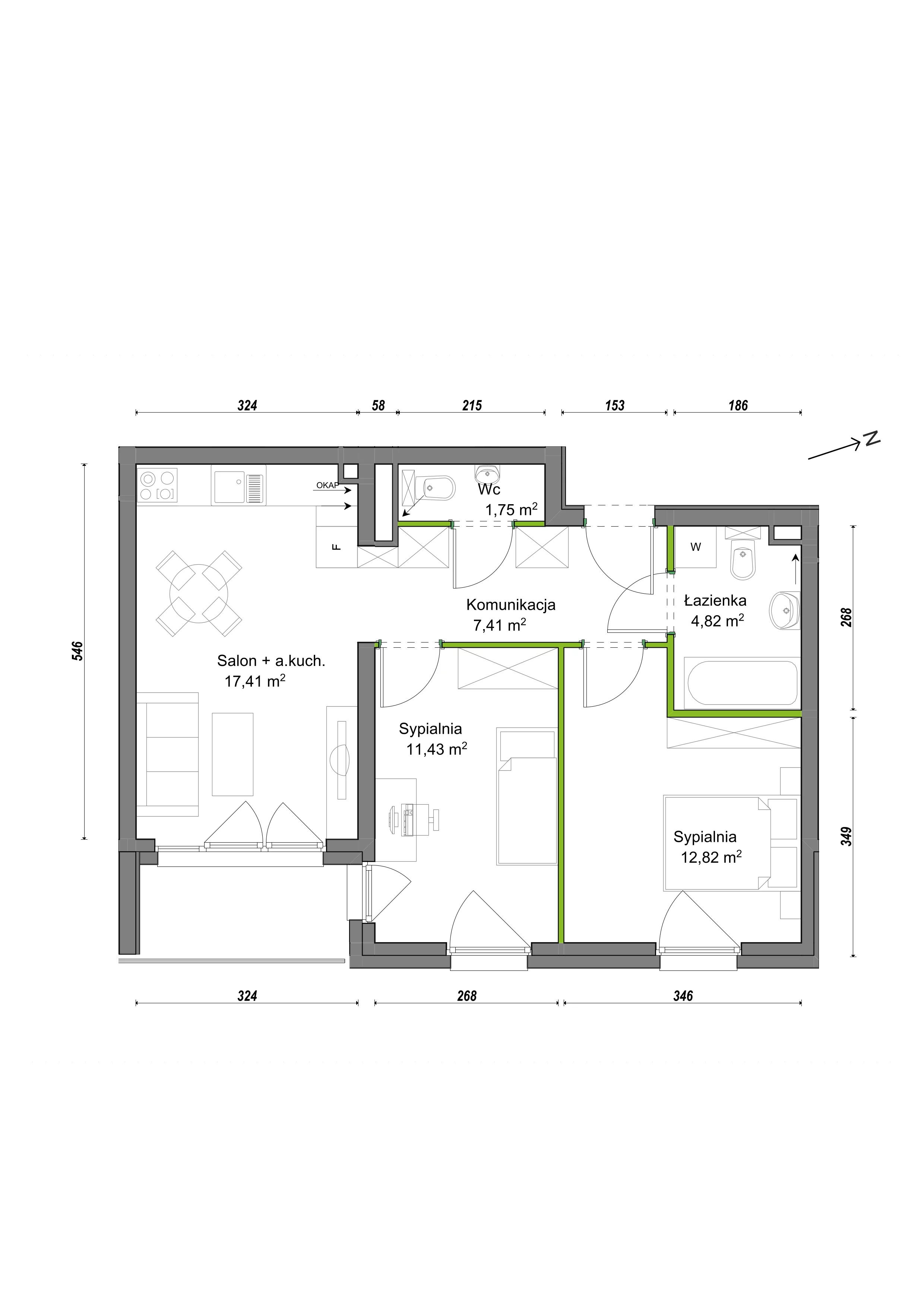 3 pokoje, mieszkanie 55,64 m², piętro 2, oferta nr F2/F/18, Orawska Vita III, Wrocław, Ołtaszyn, Krzyki, ul. Orawska