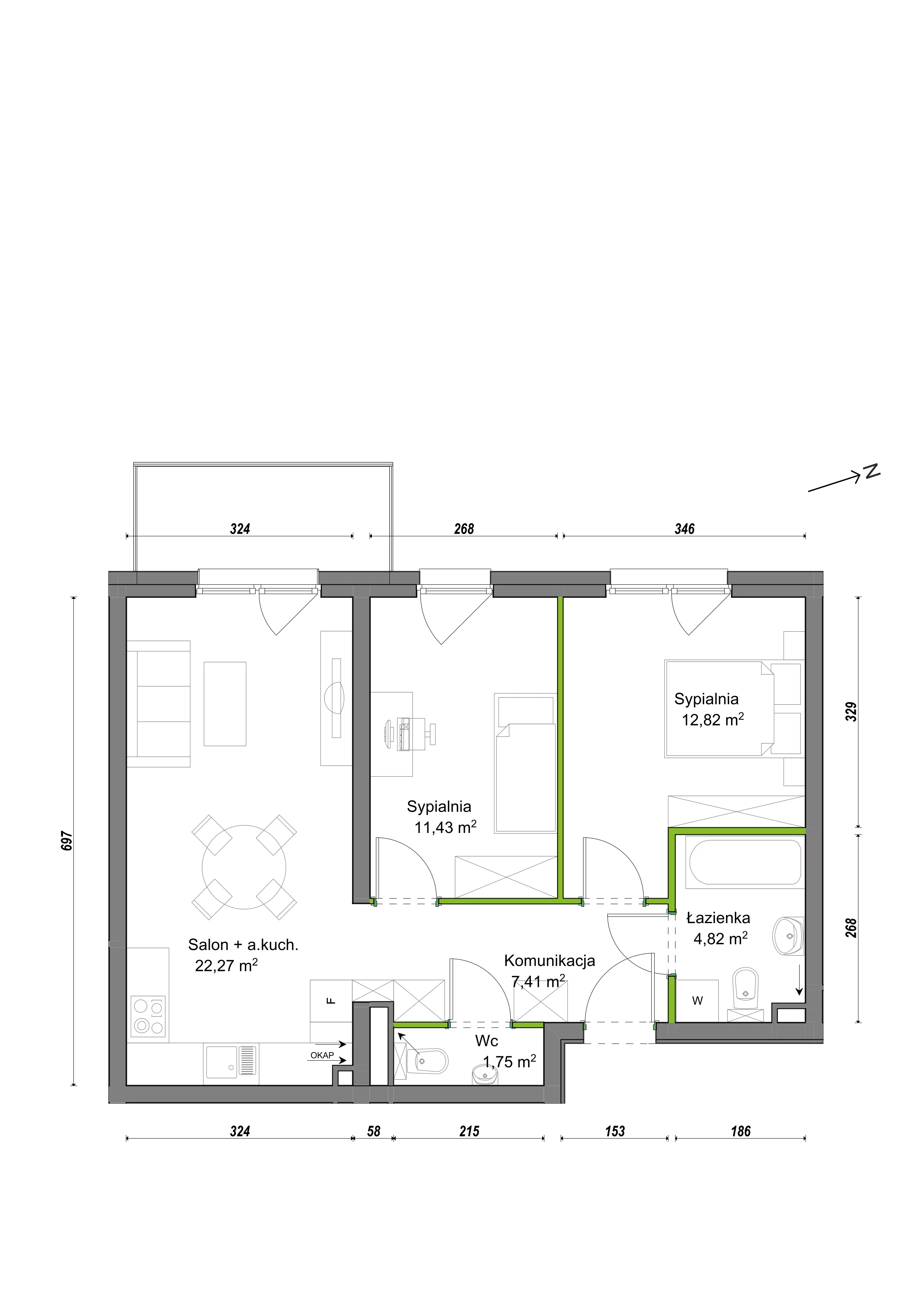 3 pokoje, mieszkanie 60,50 m², piętro 2, oferta nr F2/F/19, Orawska Vita III, Wrocław, Ołtaszyn, Krzyki, ul. Orawska