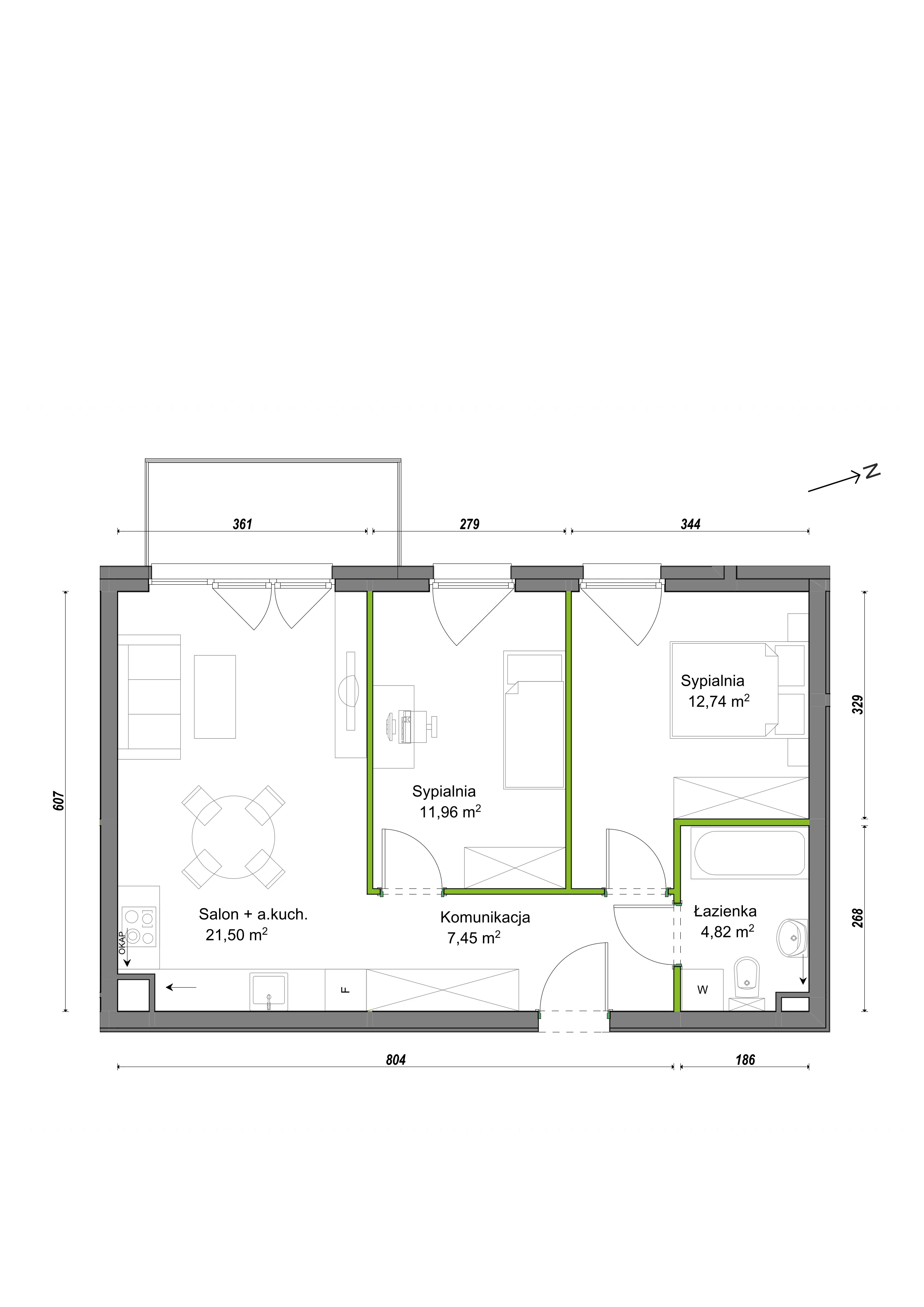 3 pokoje, mieszkanie 58,47 m², piętro 2, oferta nr F2/F/20, Orawska Vita III, Wrocław, Ołtaszyn, Krzyki, ul. Orawska