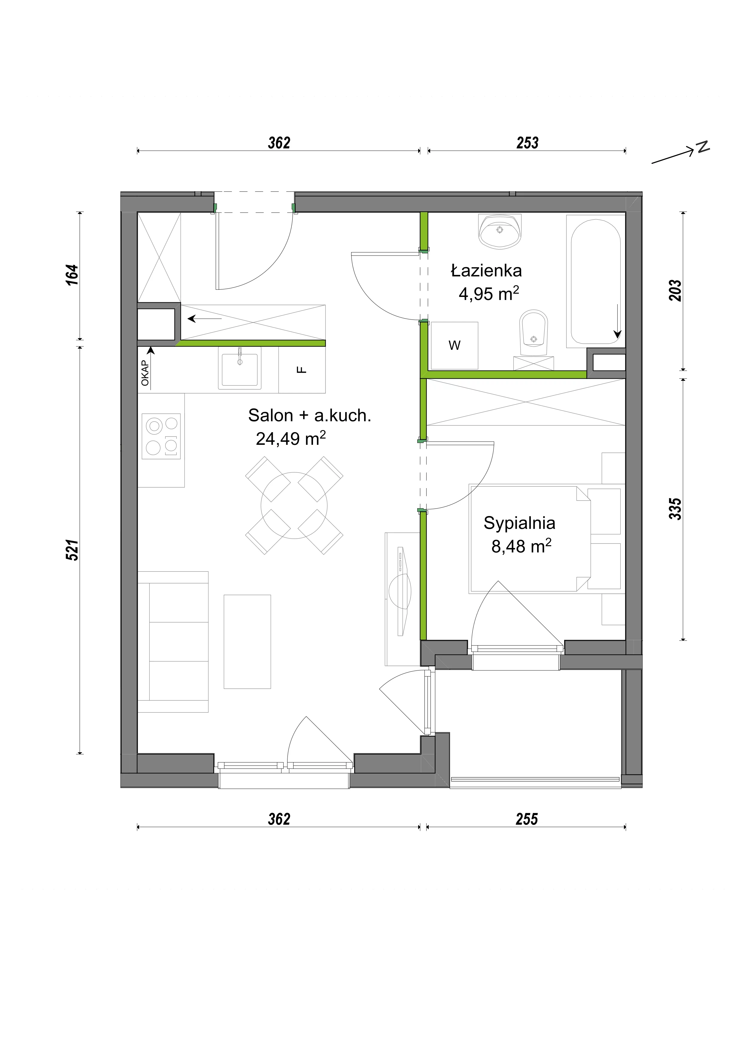 2 pokoje, mieszkanie 37,92 m², parter, oferta nr F2/G/02, Orawska Vita III, Wrocław, Ołtaszyn, Krzyki, ul. Orawska