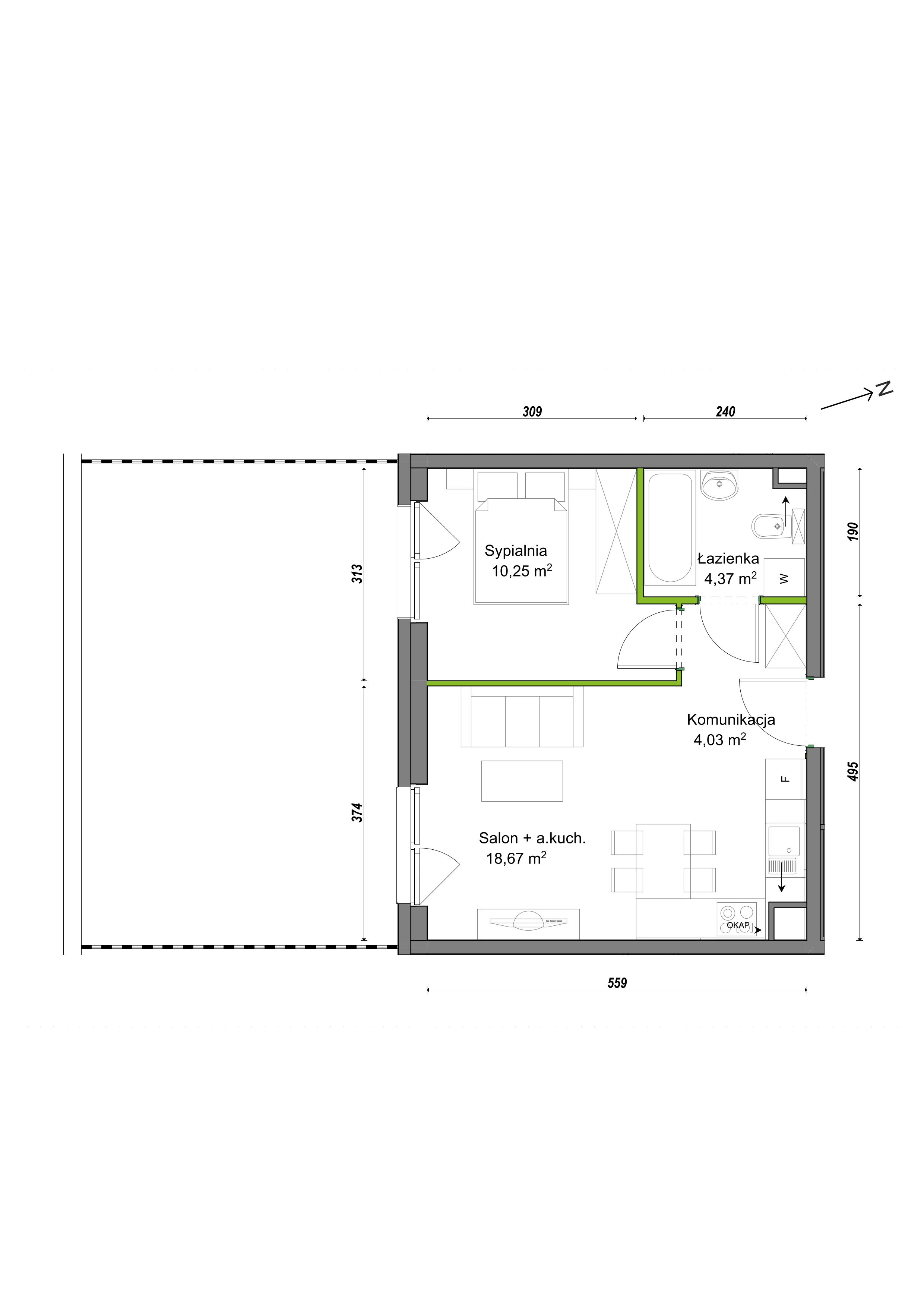 2 pokoje, mieszkanie 37,32 m², parter, oferta nr F2/G/04, Orawska Vita III, Wrocław, Ołtaszyn, Krzyki, ul. Orawska