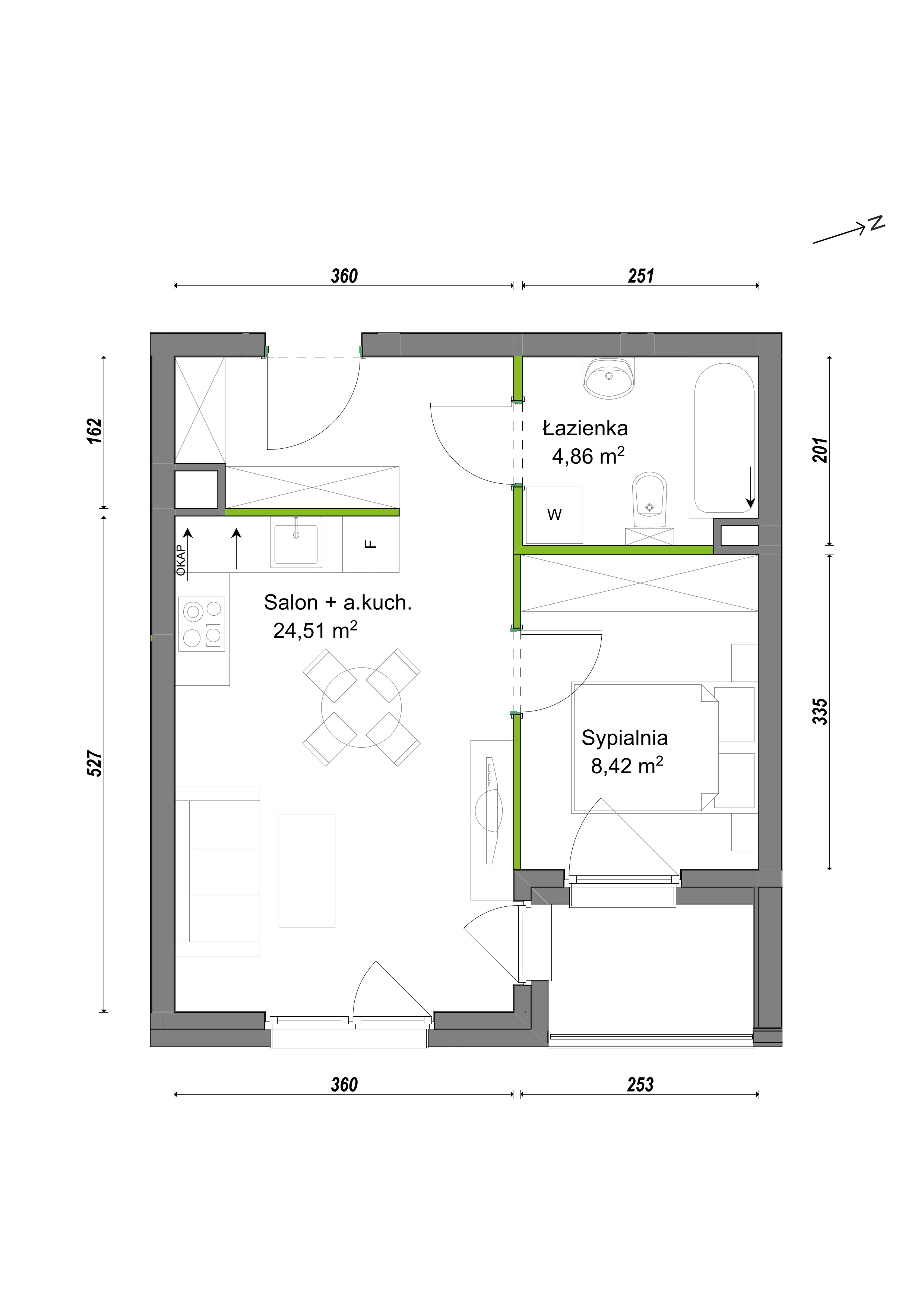 2 pokoje, mieszkanie 37,79 m², piętro 1, oferta nr F2/G/07, Orawska Vita III, Wrocław, Ołtaszyn, Krzyki, ul. Orawska