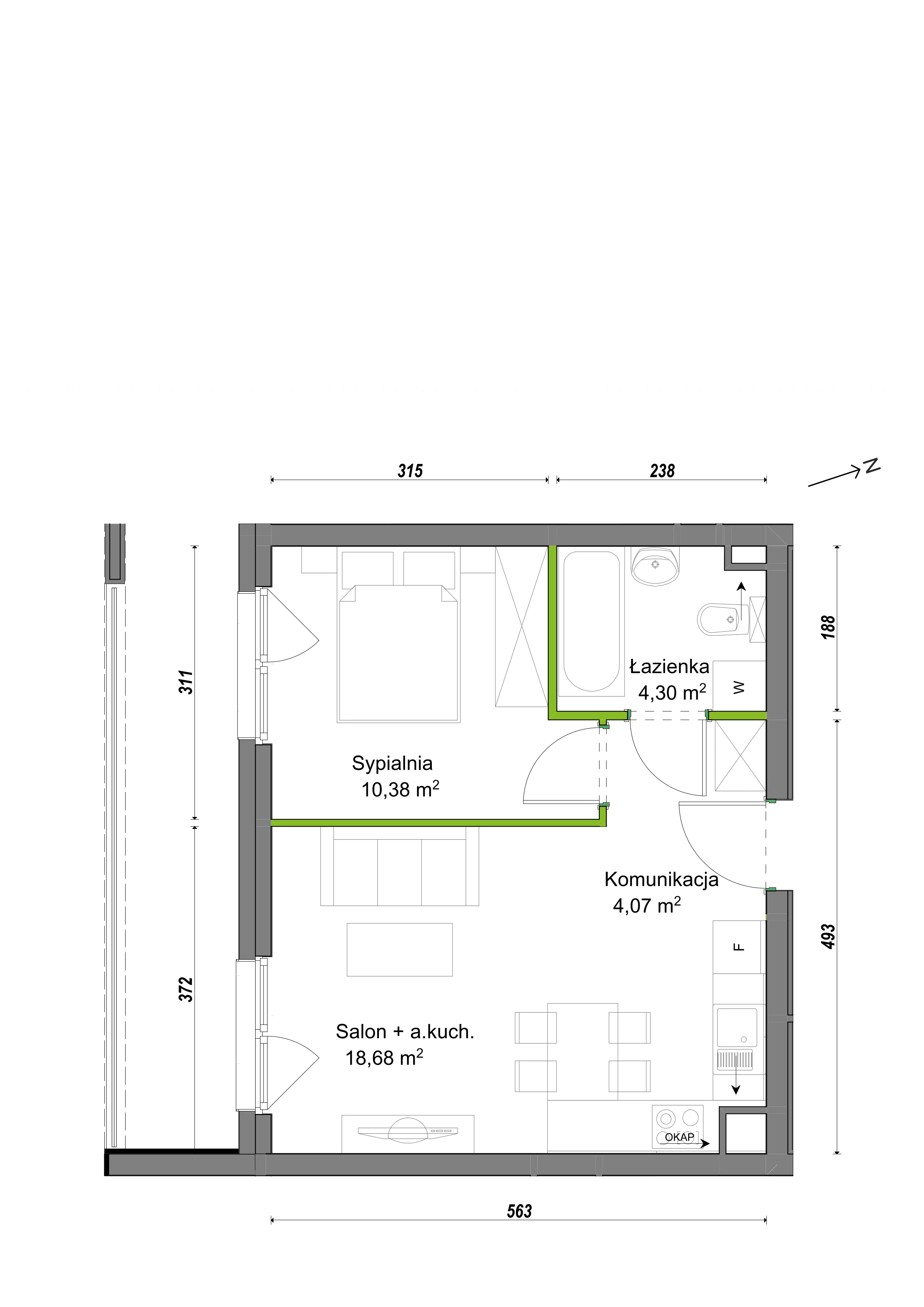 2 pokoje, mieszkanie 37,43 m², piętro 1, oferta nr F2/G/09, Orawska Vita III, Wrocław, Ołtaszyn, Krzyki, ul. Orawska