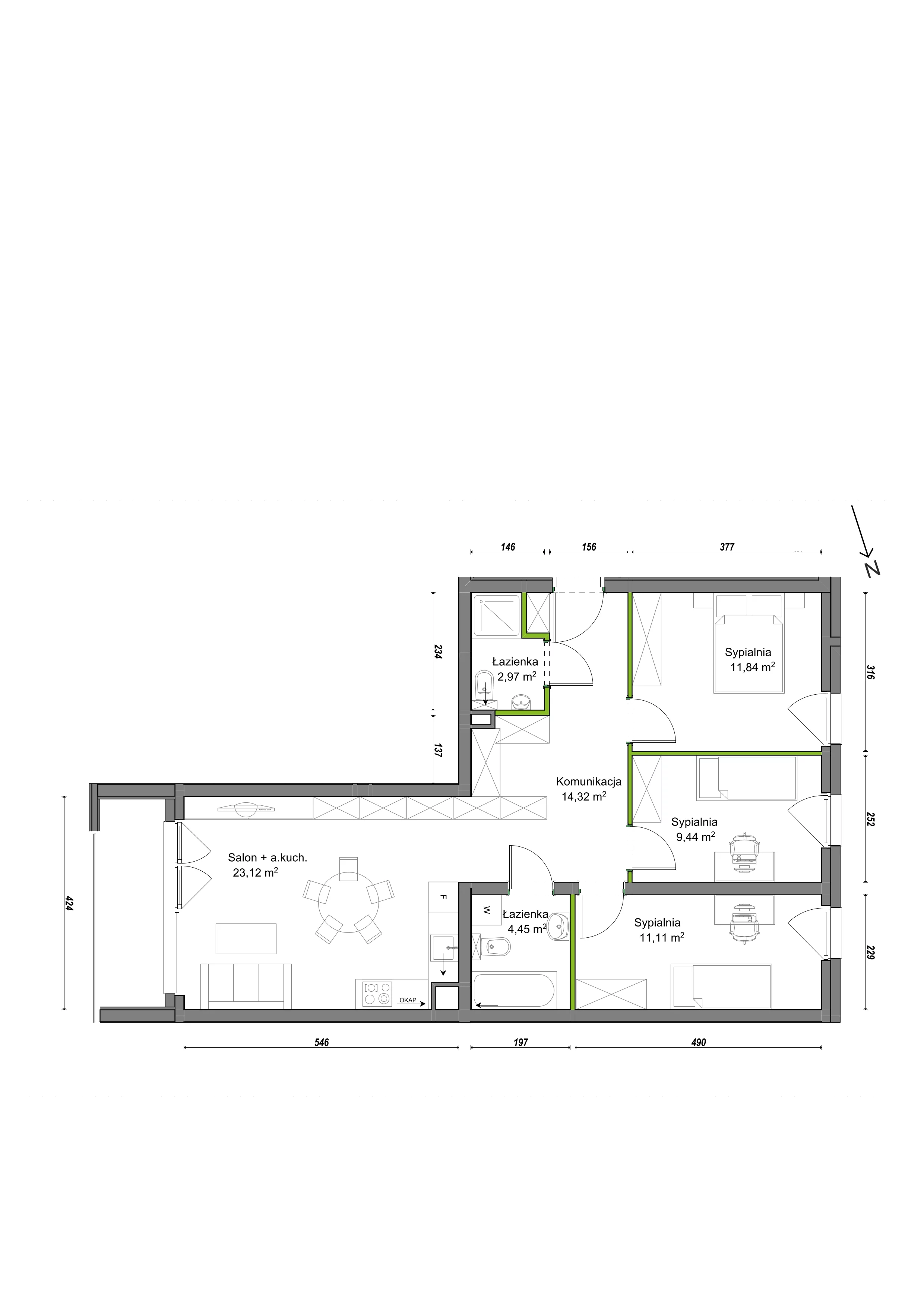 4 pokoje, mieszkanie 77,25 m², piętro 2, oferta nr F2/G/11, Orawska Vita III, Wrocław, Ołtaszyn, Krzyki, ul. Orawska