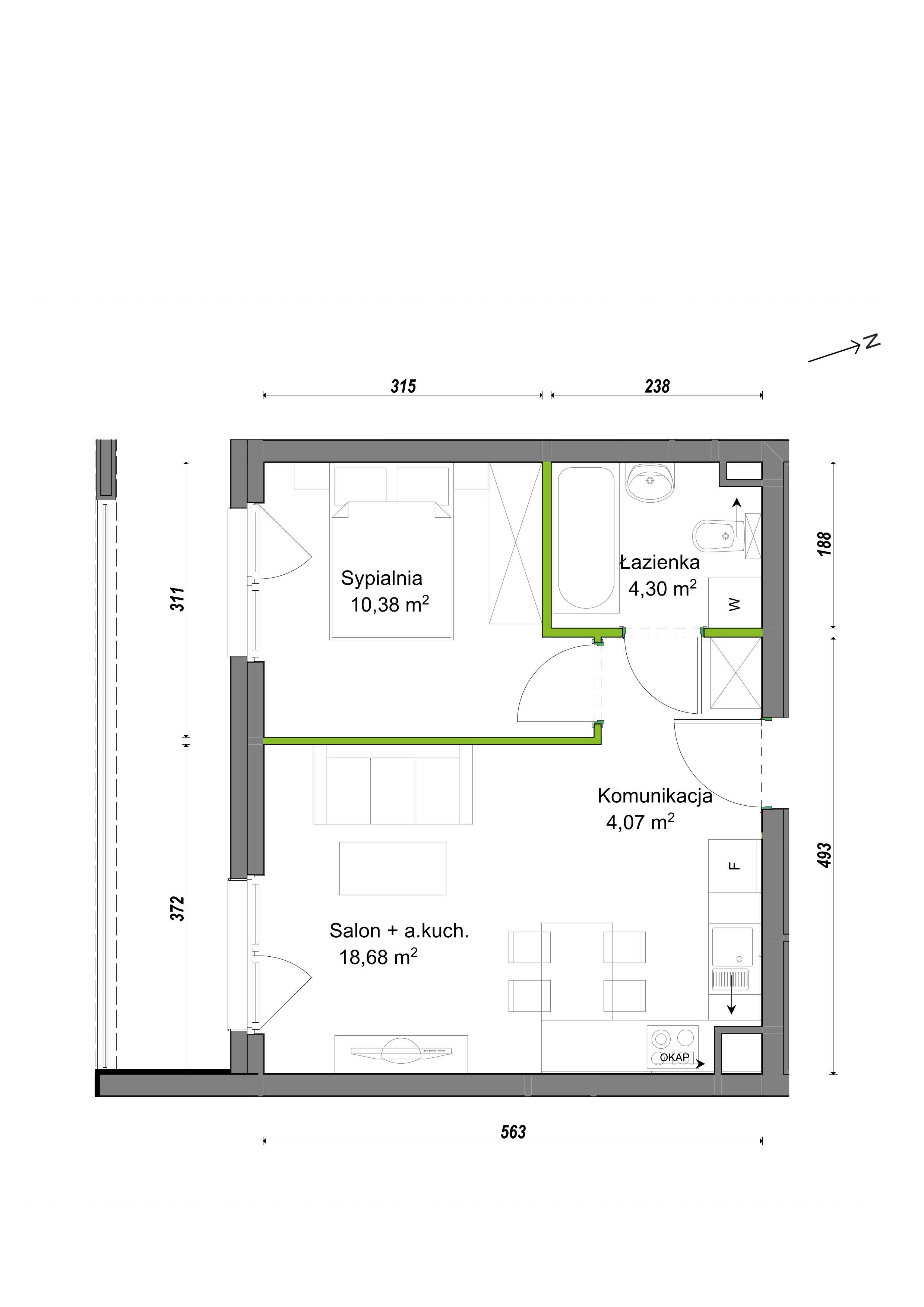 2 pokoje, mieszkanie 37,43 m², piętro 2, oferta nr F2/G/14, Orawska Vita III, Wrocław, Ołtaszyn, Krzyki, ul. Orawska