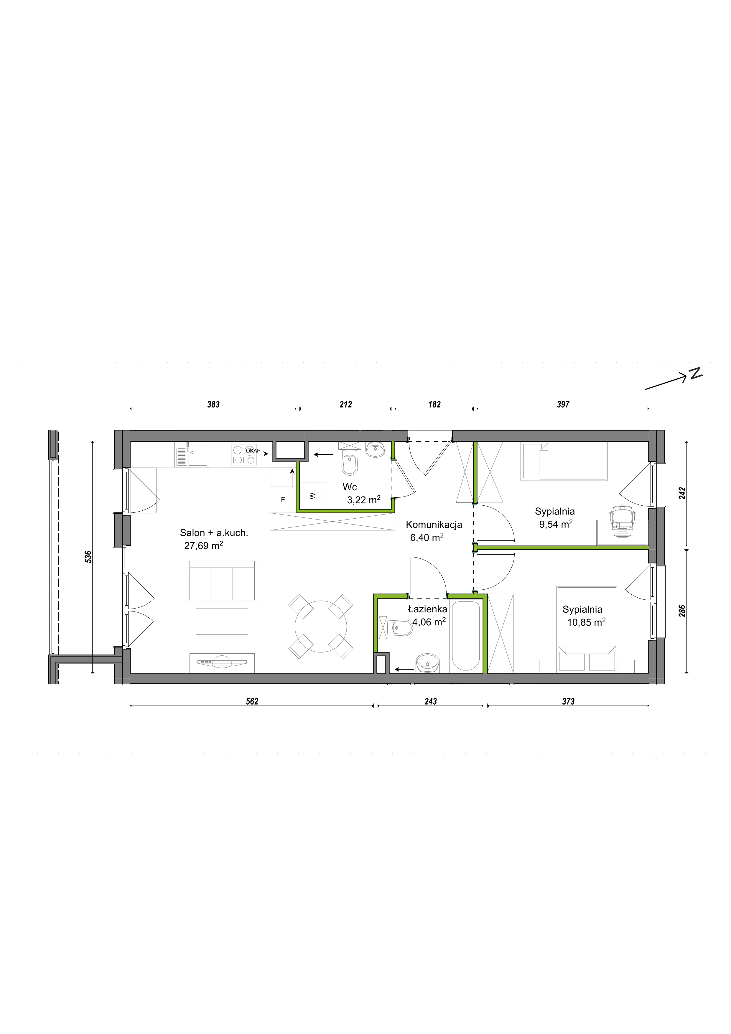 3 pokoje, mieszkanie 61,76 m², piętro 1, oferta nr F2/H/04, Orawska Vita III, Wrocław, Ołtaszyn, Krzyki, ul. Orawska