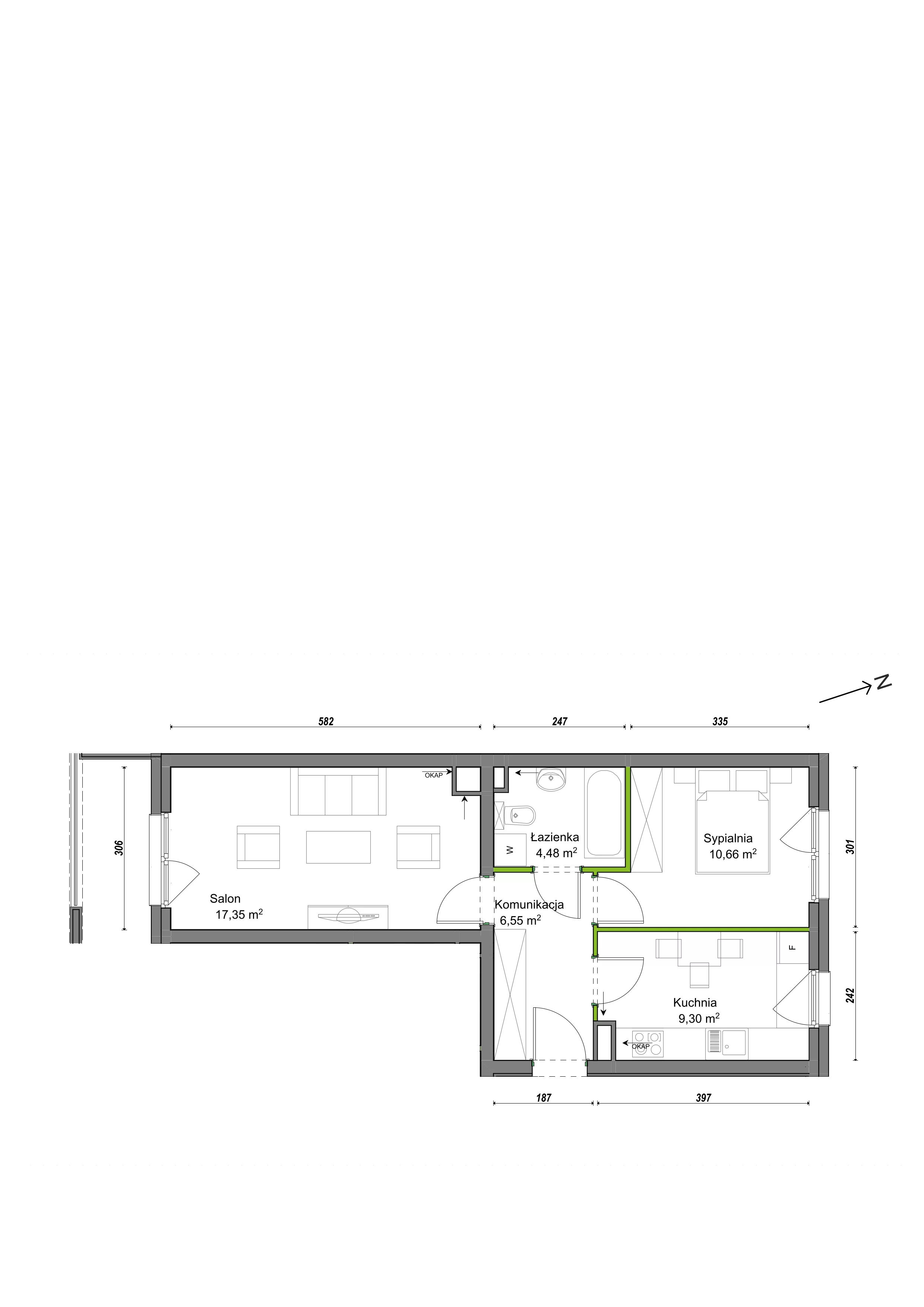 2 pokoje, mieszkanie 48,34 m², piętro 1, oferta nr F2/H/06, Orawska Vita III, Wrocław, Ołtaszyn, Krzyki, ul. Orawska