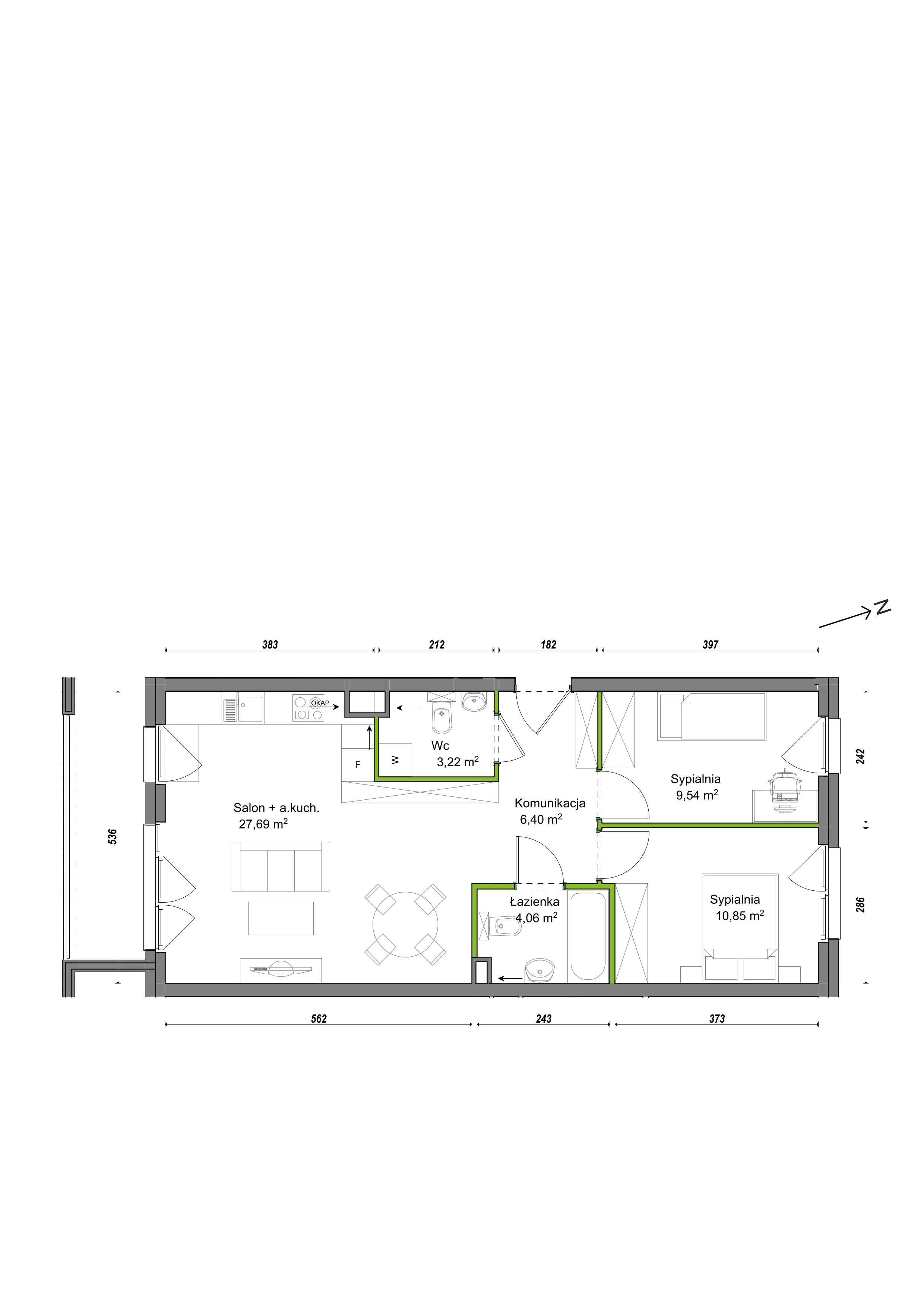 3 pokoje, mieszkanie 61,76 m², piętro 2, oferta nr F2/H/07, Orawska Vita III, Wrocław, Ołtaszyn, Krzyki, ul. Orawska