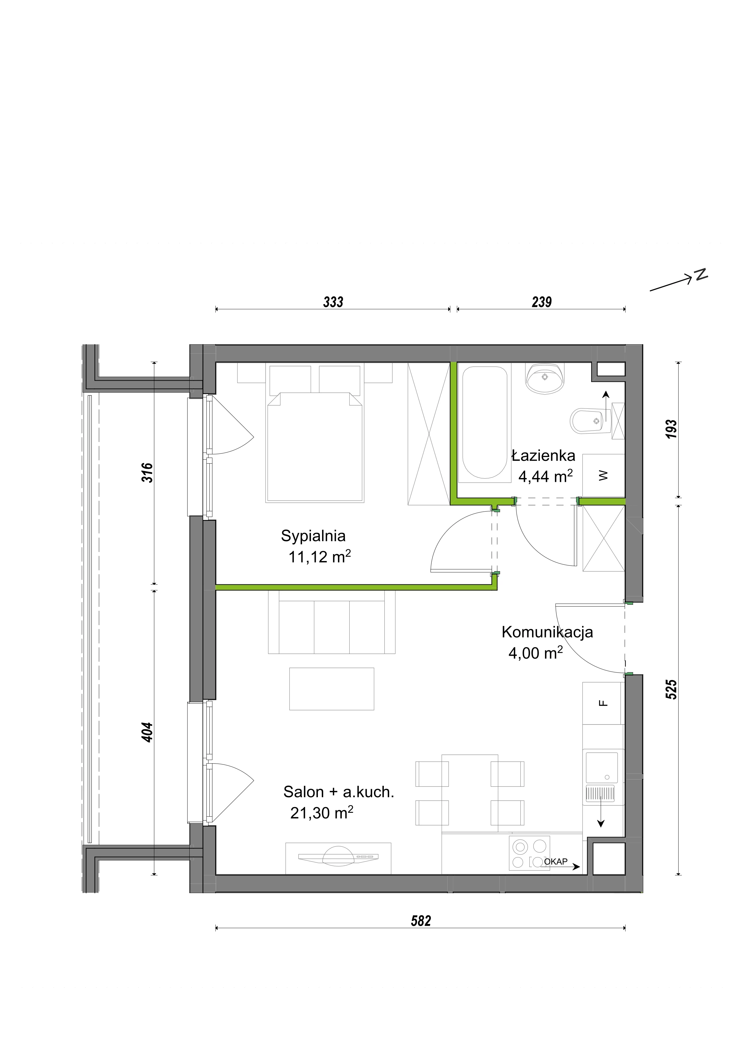 2 pokoje, mieszkanie 40,86 m², piętro 2, oferta nr F2/H/08, Orawska Vita III, Wrocław, Ołtaszyn, Krzyki, ul. Orawska