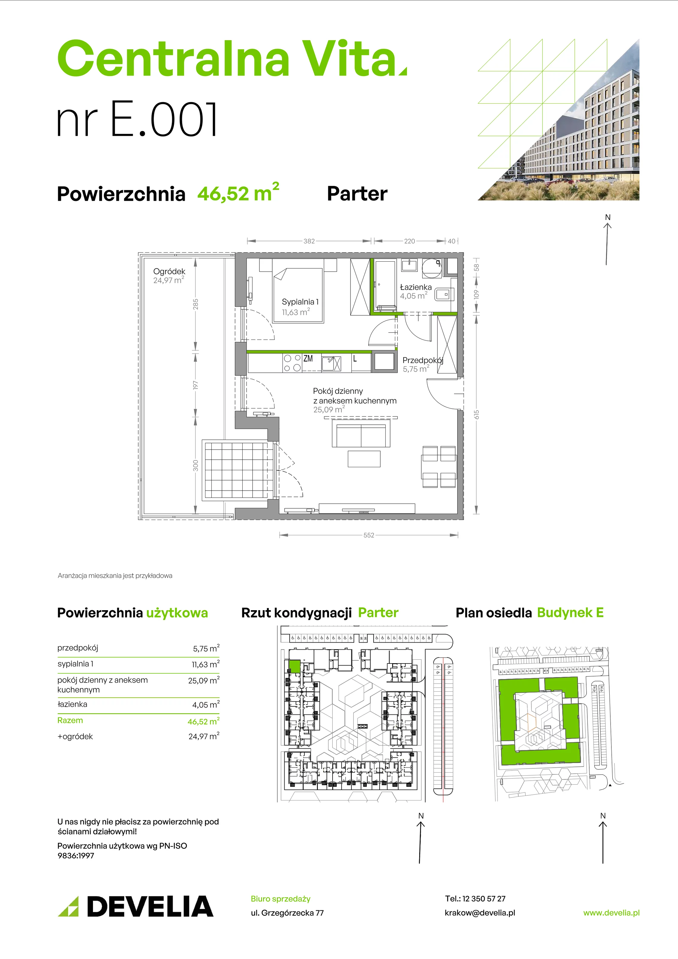 2 pokoje, mieszkanie 46,52 m², parter, oferta nr E.001, Centralna Vita, Kraków, Czyżyny, ul. Ciesielskiego