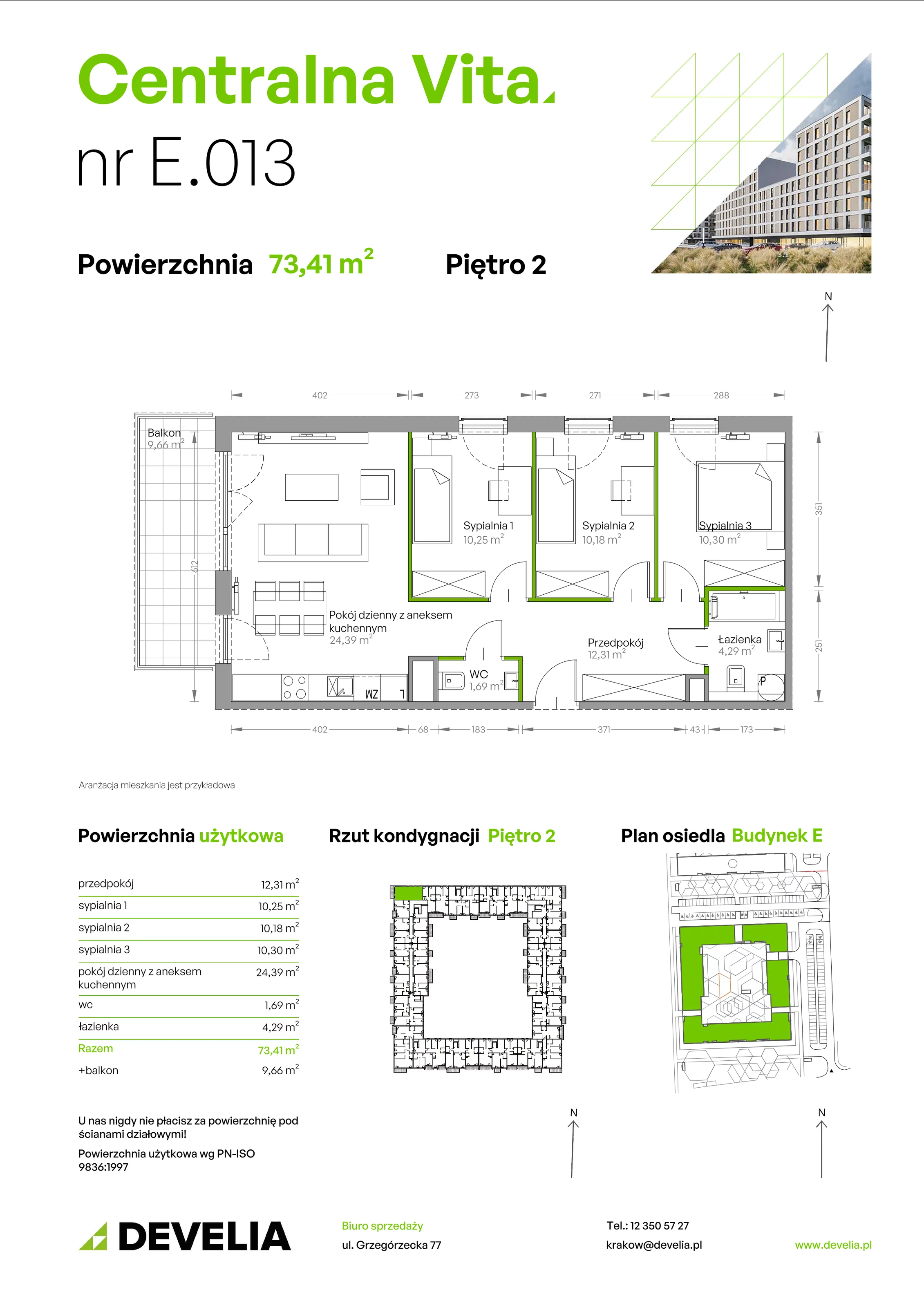 4 pokoje, mieszkanie 73,41 m², piętro 2, oferta nr E.013, Centralna Vita, Kraków, Czyżyny, ul. Ciesielskiego