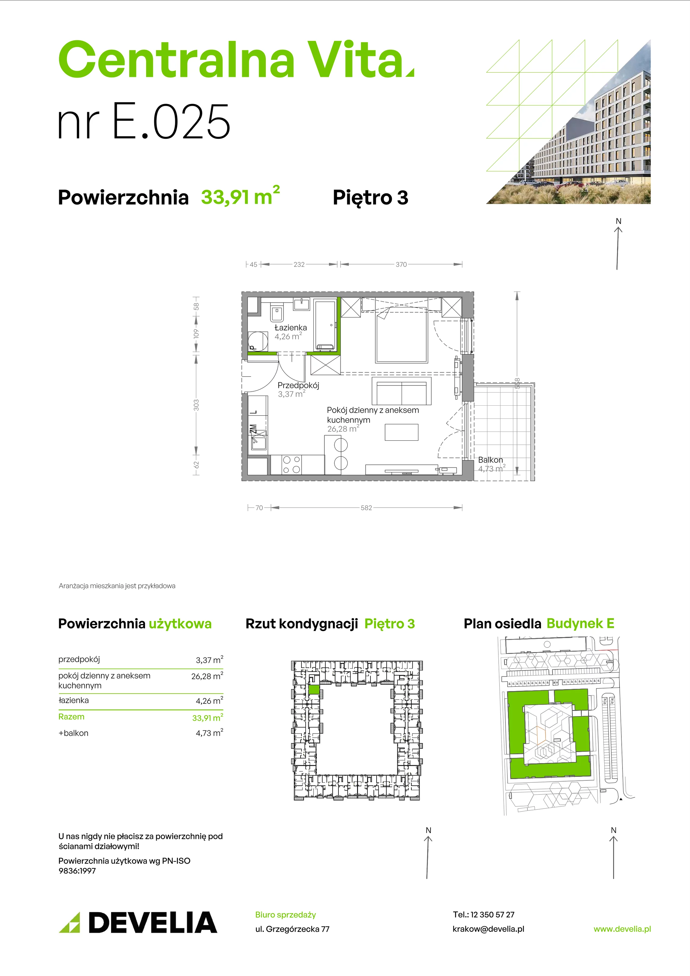 1 pokój, mieszkanie 33,91 m², piętro 3, oferta nr E.025, Centralna Vita, Kraków, Czyżyny, ul. Ciesielskiego