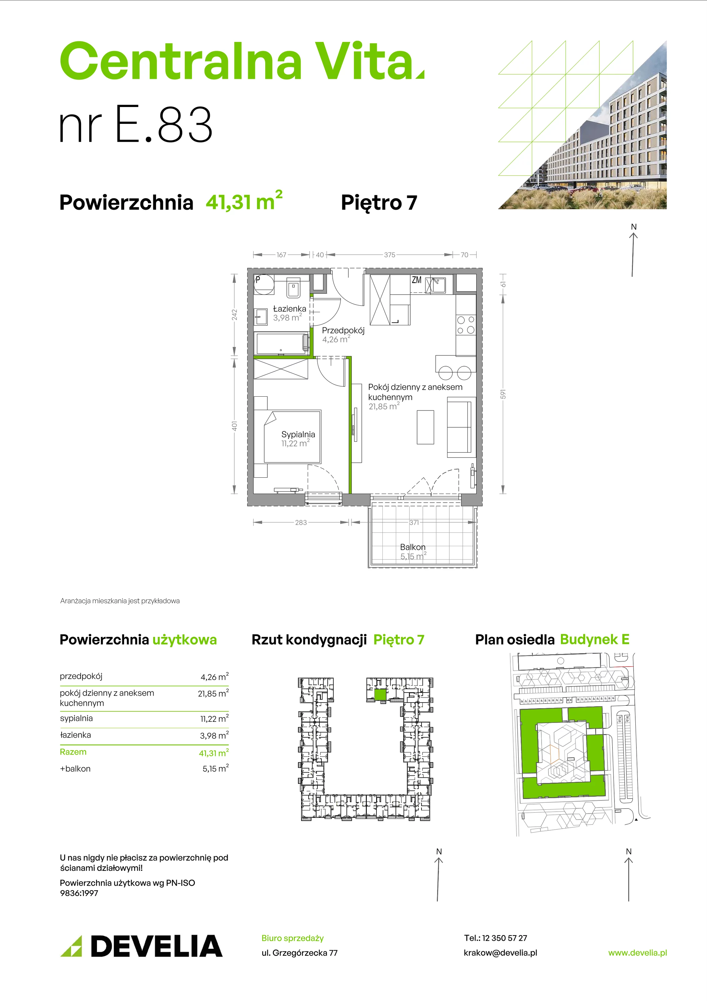 2 pokoje, mieszkanie 41,31 m², piętro 7, oferta nr E.083, Centralna Vita, Kraków, Czyżyny, ul. Ciesielskiego