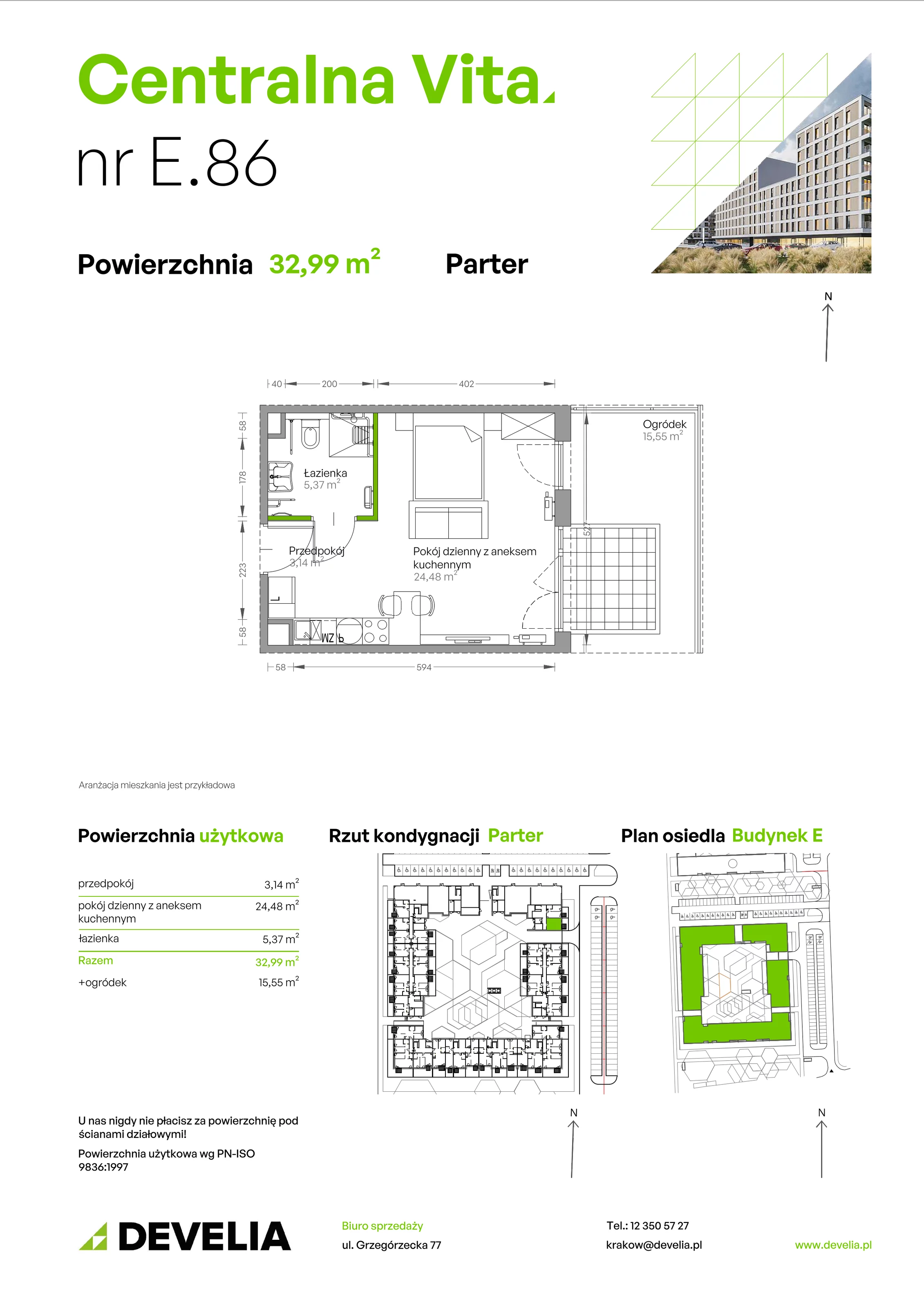 1 pokój, mieszkanie 33,68 m², piętro 1, oferta nr E.008, Centralna Vita, Kraków, Czyżyny, ul. Ciesielskiego