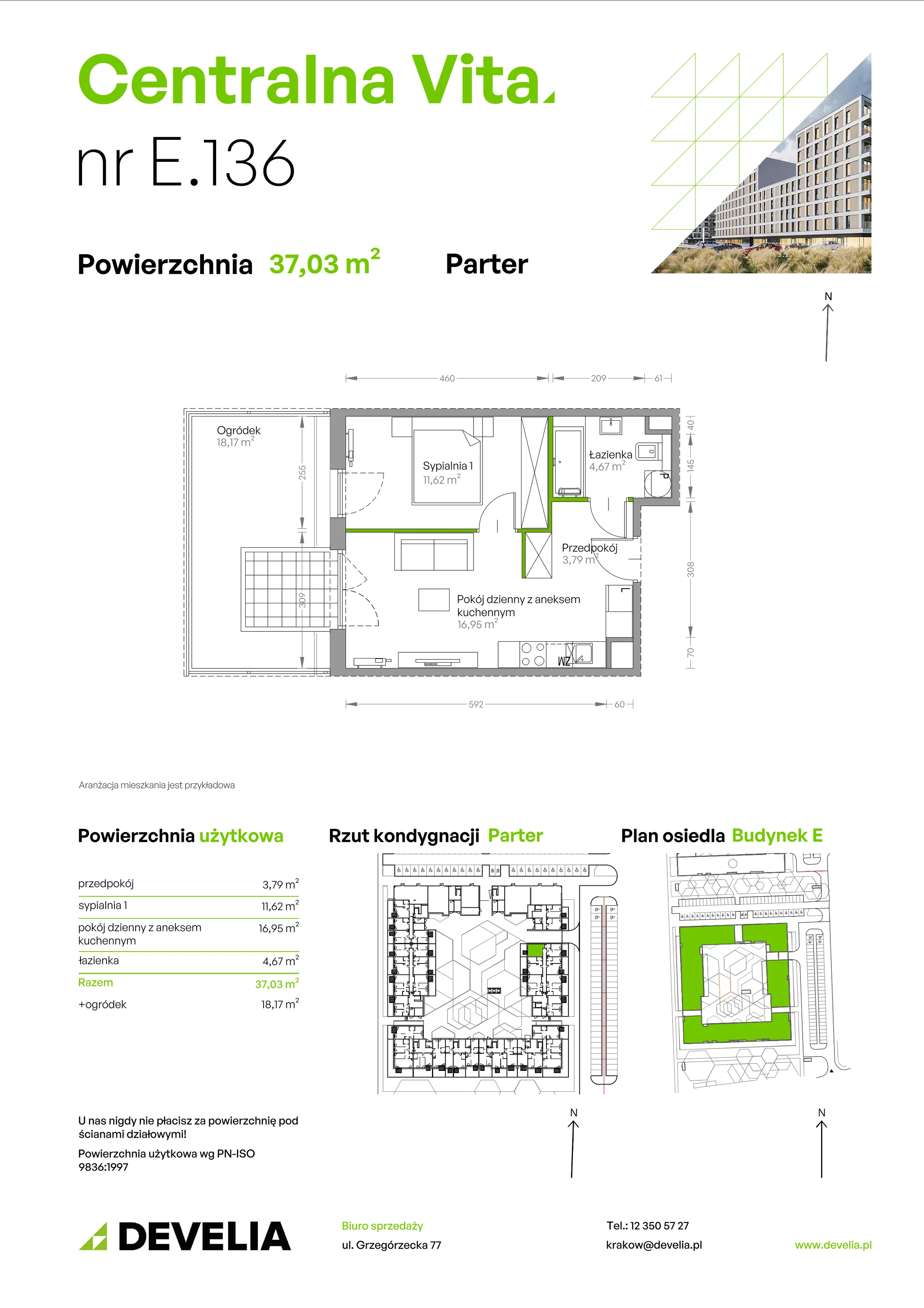 2 pokoje, mieszkanie 36,87 m², piętro 2, oferta nr E.016, Centralna Vita, Kraków, Czyżyny, ul. Ciesielskiego