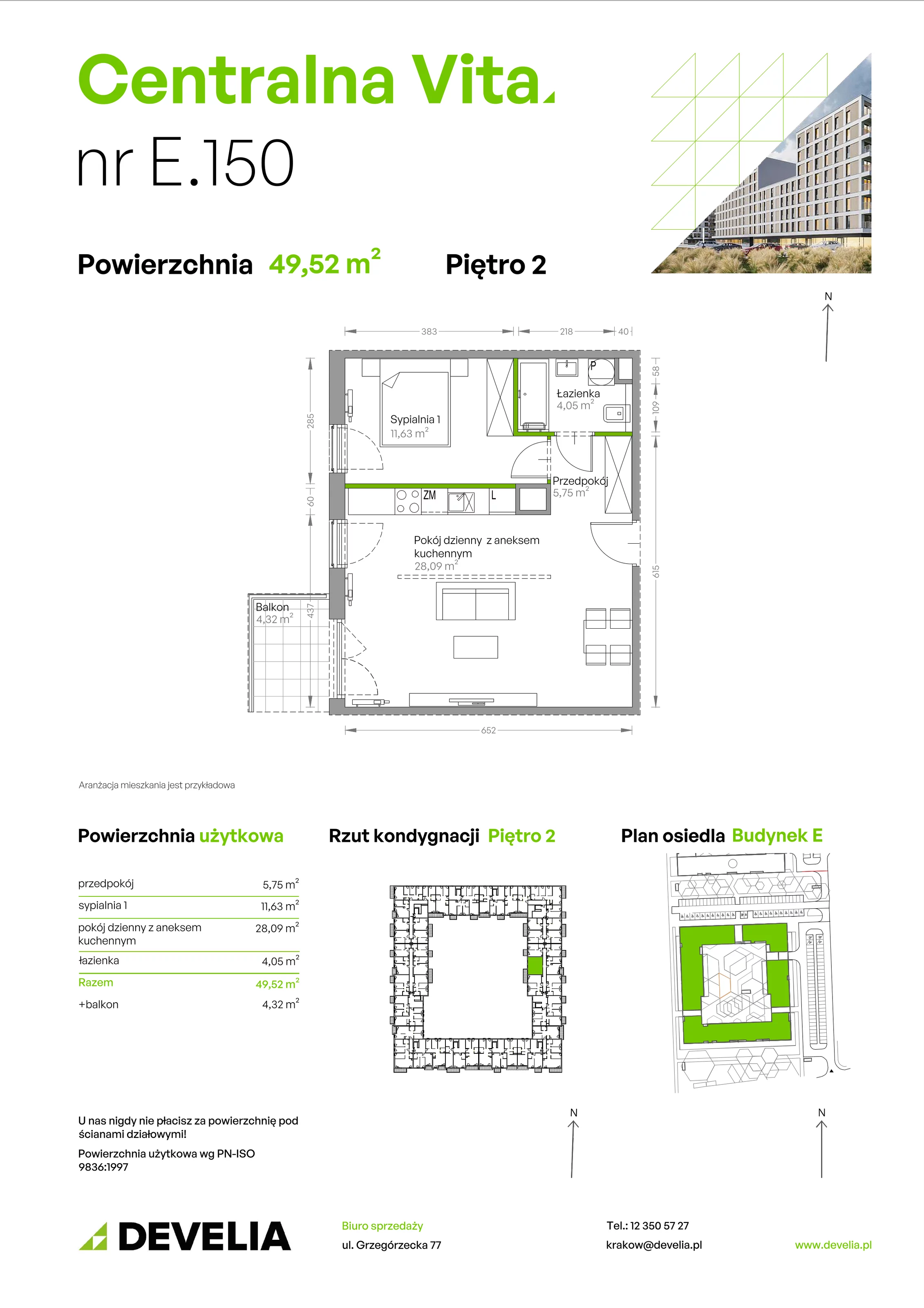 2 pokoje, mieszkanie 49,52 m², piętro 2, oferta nr E.150, Centralna Vita, Kraków, Czyżyny, ul. Ciesielskiego