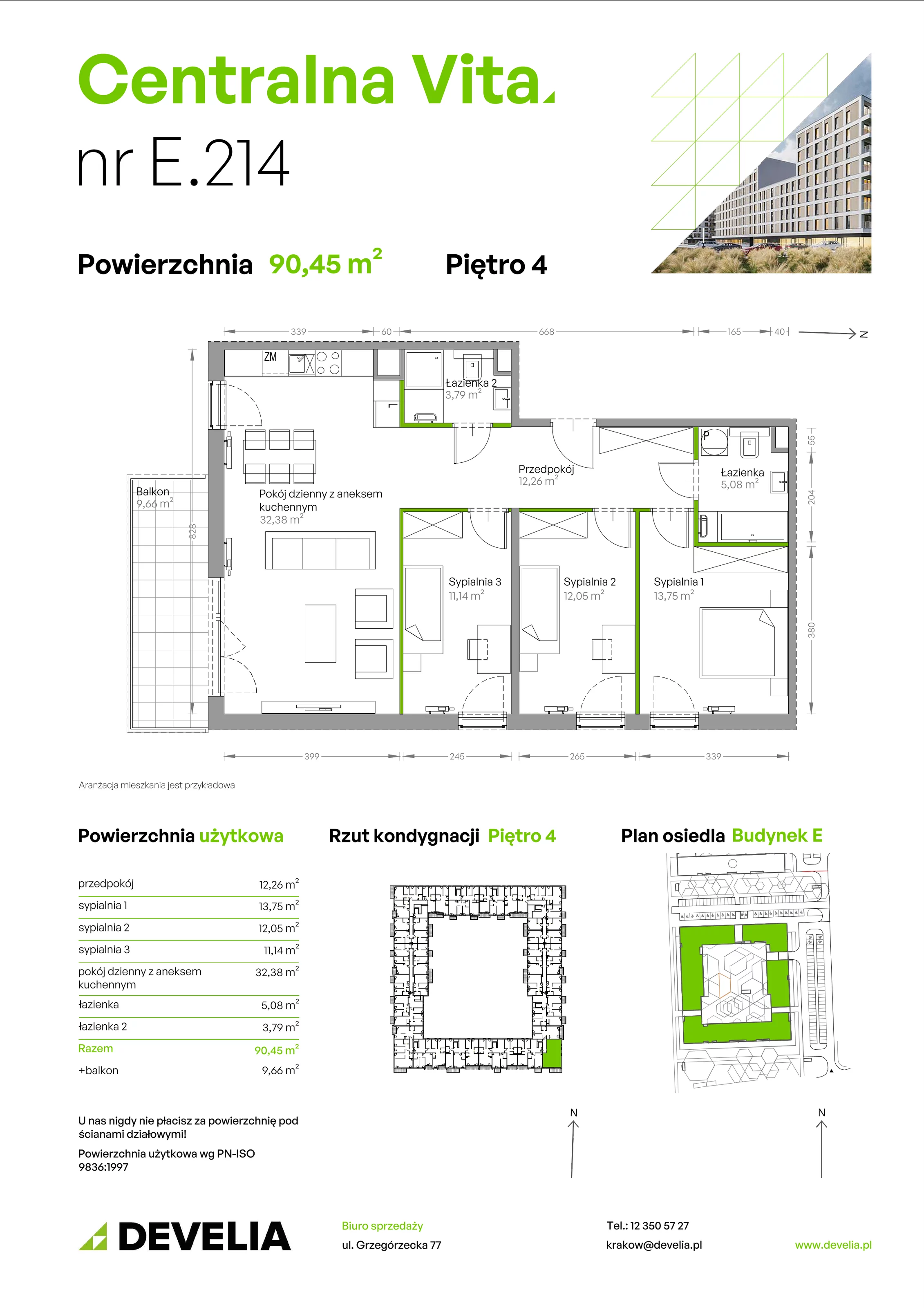 4 pokoje, mieszkanie 90,45 m², piętro 4, oferta nr E.214, Centralna Vita, Kraków, Czyżyny, ul. Ciesielskiego