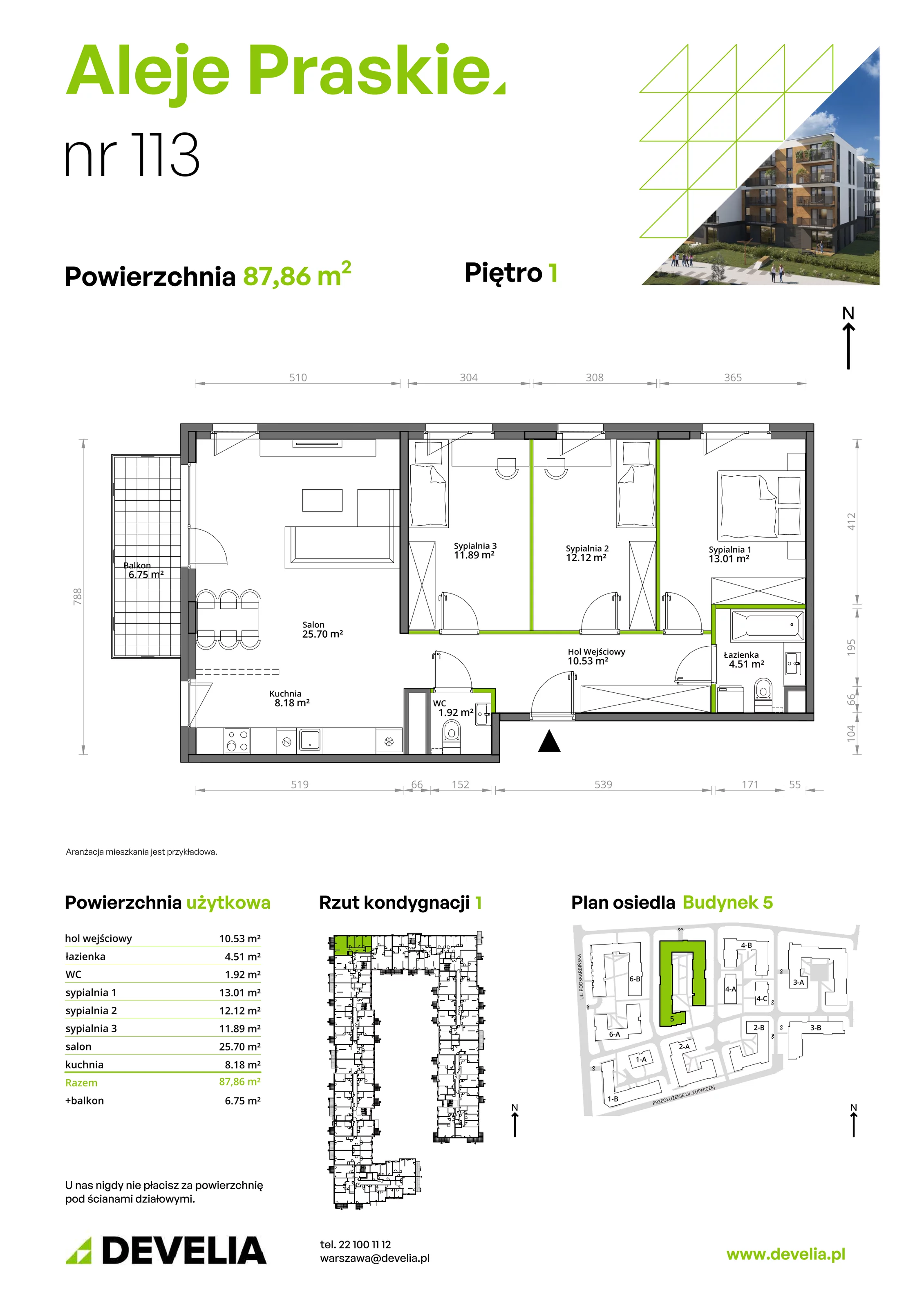 Mieszkanie 87,86 m², piętro 1, oferta nr 113/5, Aleje Praskie, Warszawa, Praga Południe, Kamionek, ul. Podskarbińska 32/34