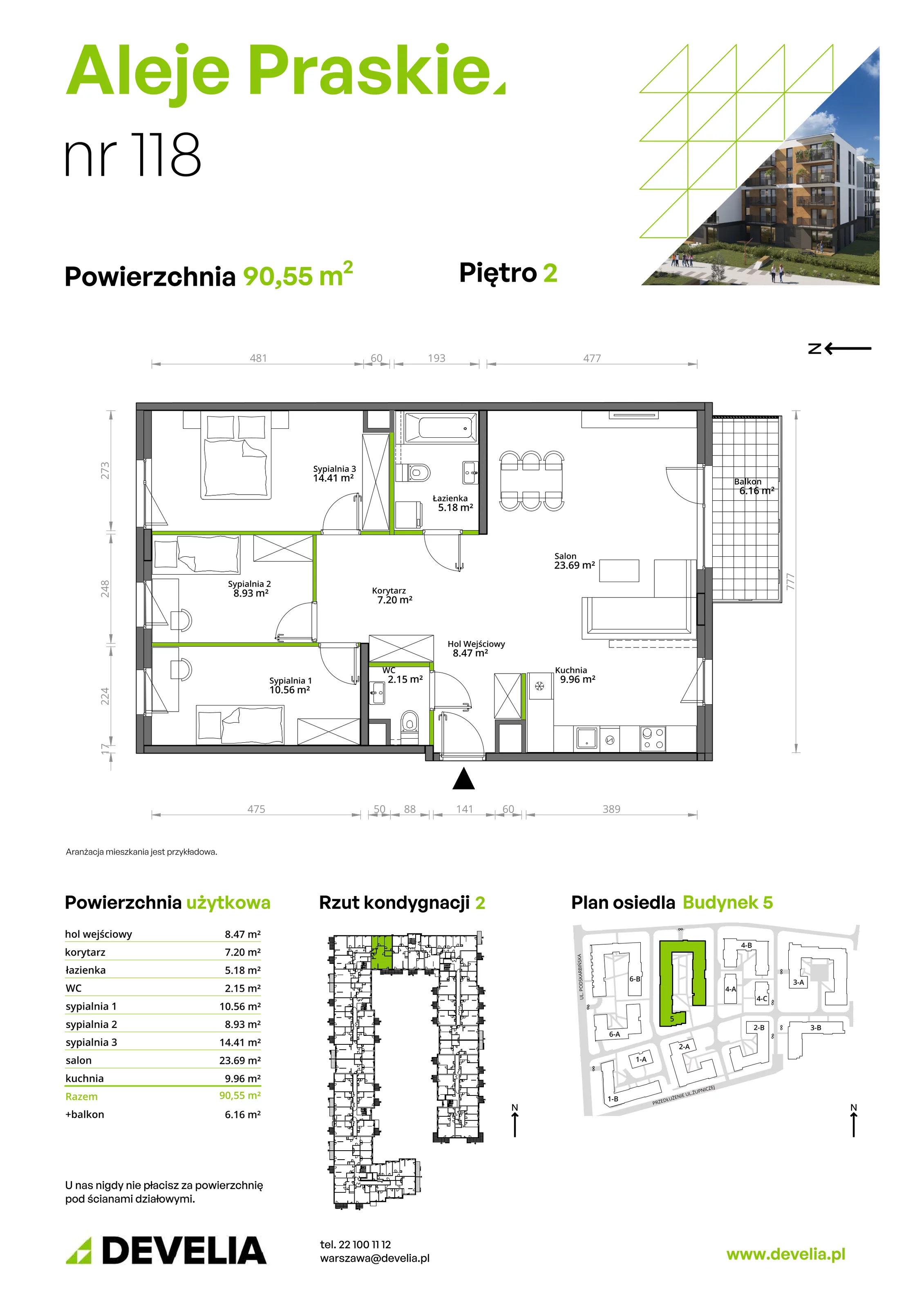 Mieszkanie 90,55 m², piętro 2, oferta nr 118/5, Aleje Praskie, Warszawa, Praga Południe, Kamionek, ul. Podskarbińska 32/34-idx